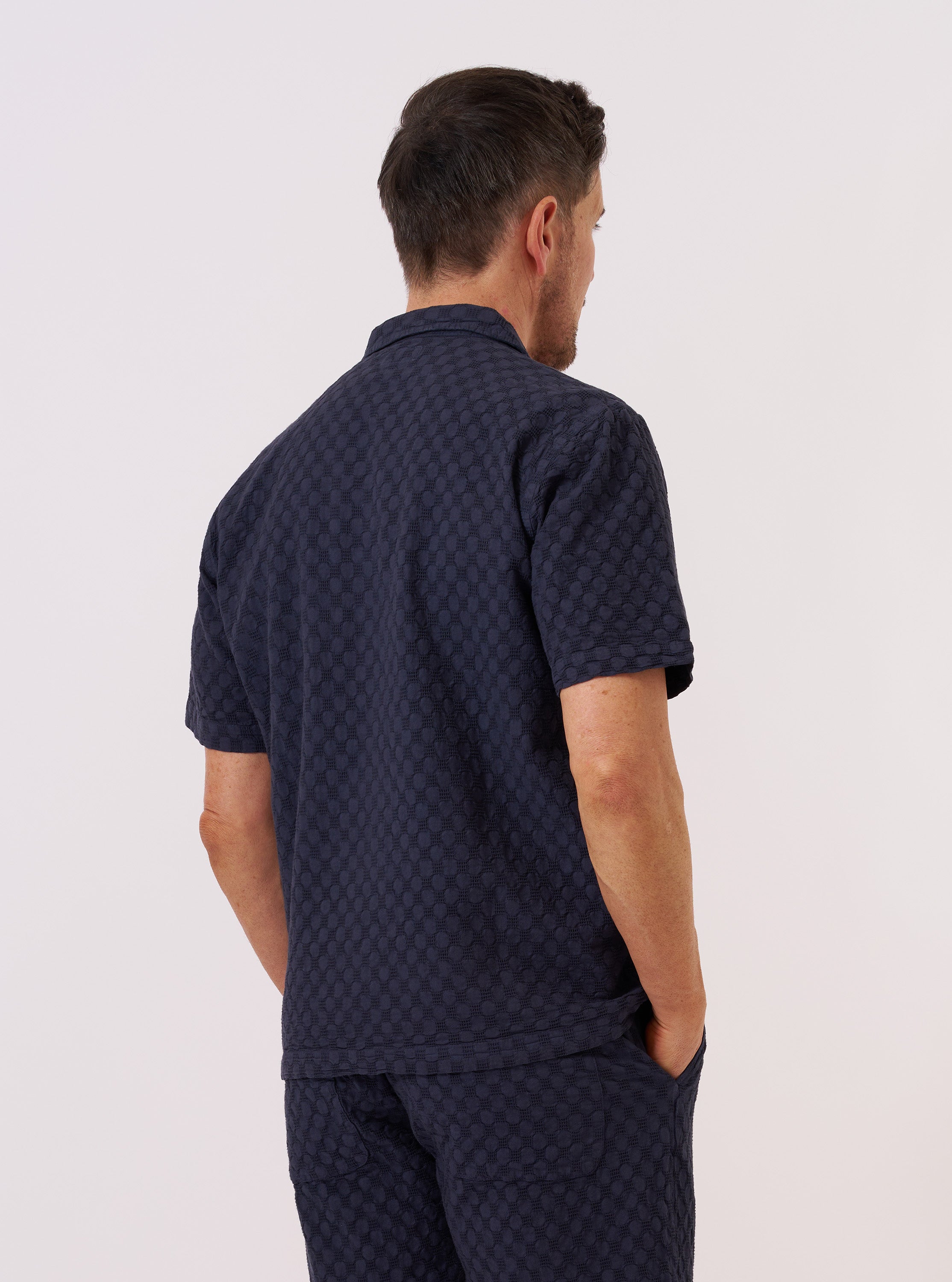 Men's Navy Dot Waffle Road Camp Collar Shirt – Universal Works