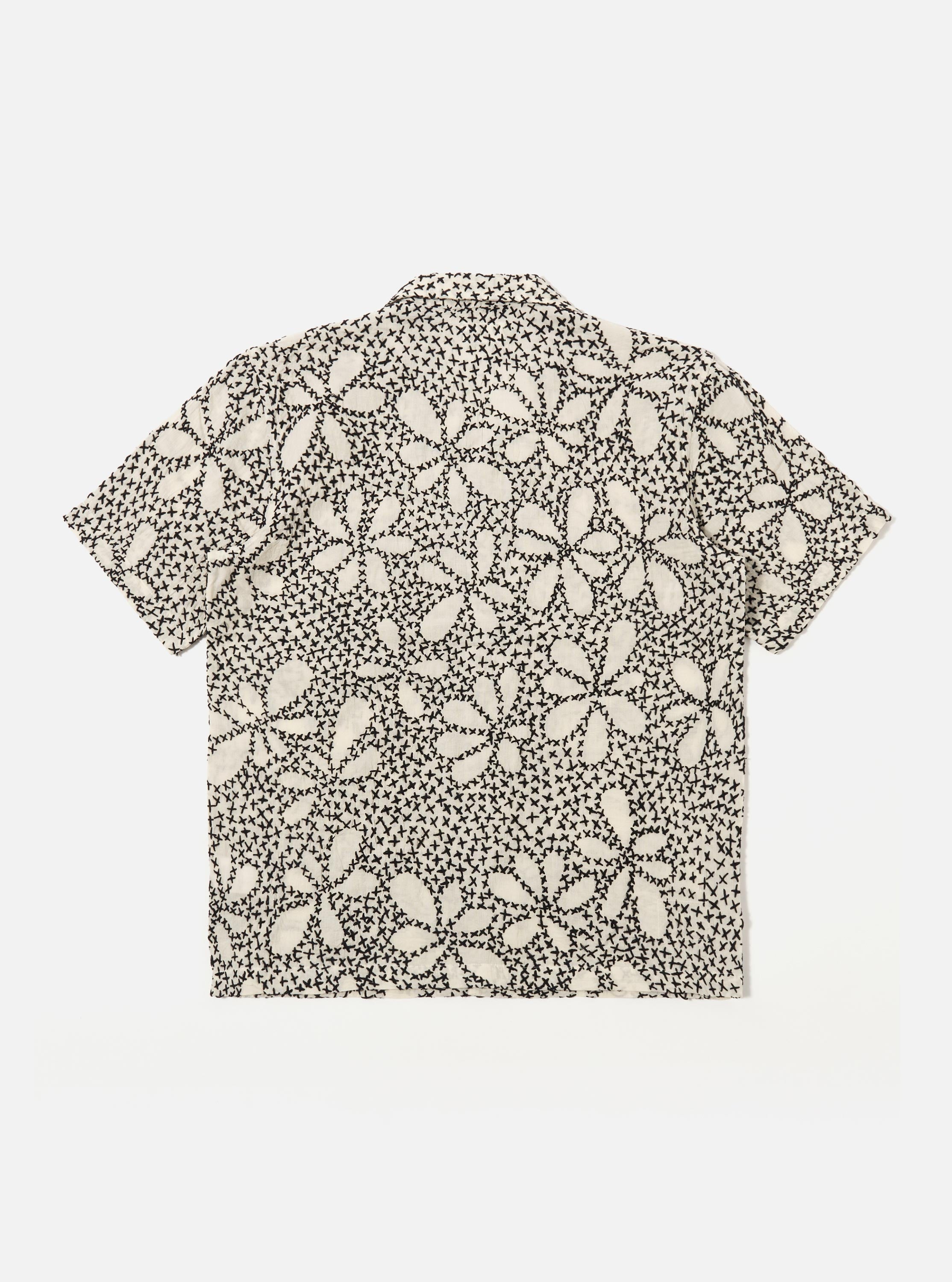 Men's Ecru/Black Kantha Flower Road Camp Collar Shirt – Universal