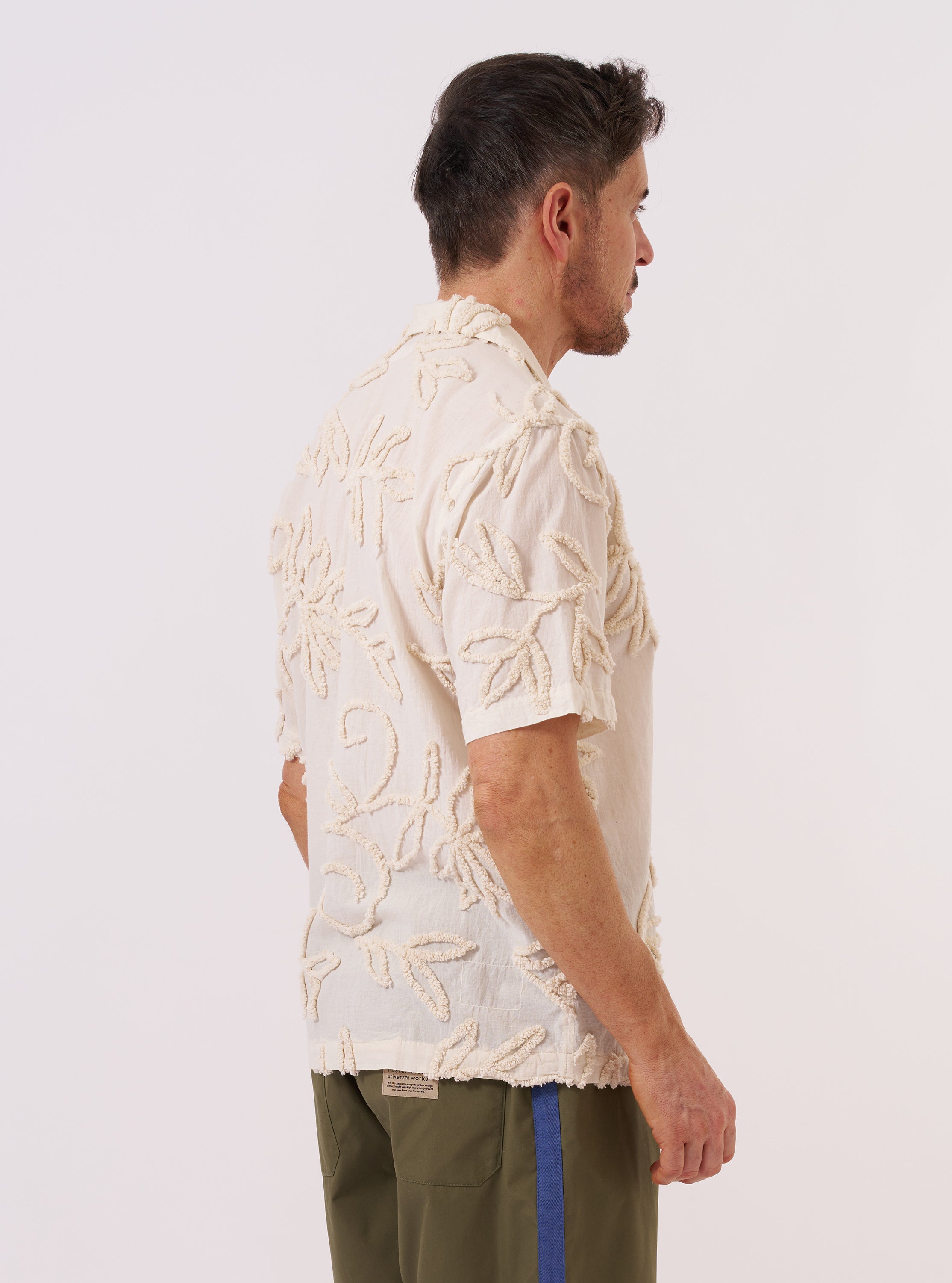 Men's Ecru 3D Flower Road Camp Collar Shirt – Universal Works