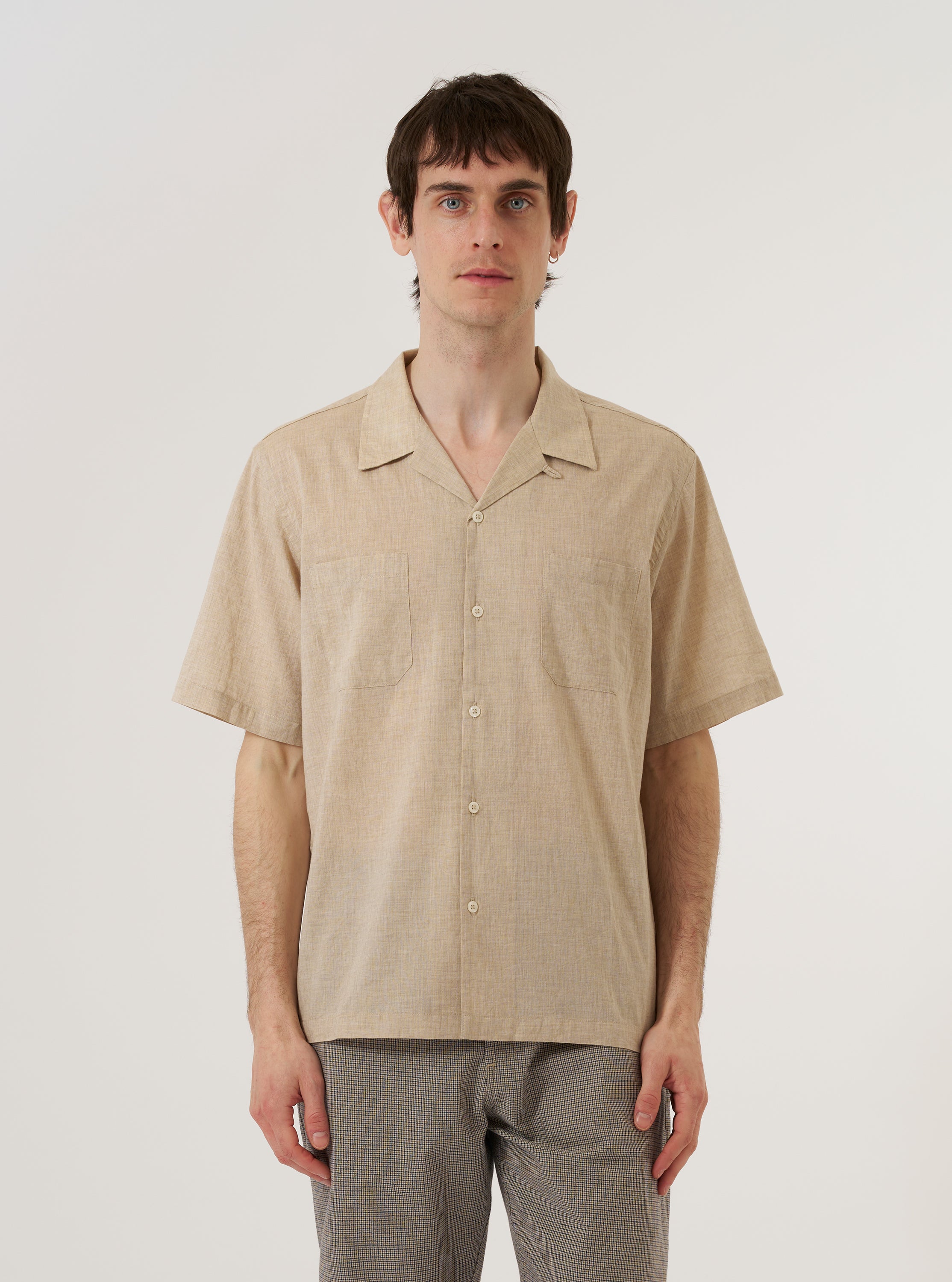 Men's Beige Fine Cotton Sal Road Camp Collar Shirt – Universal Works