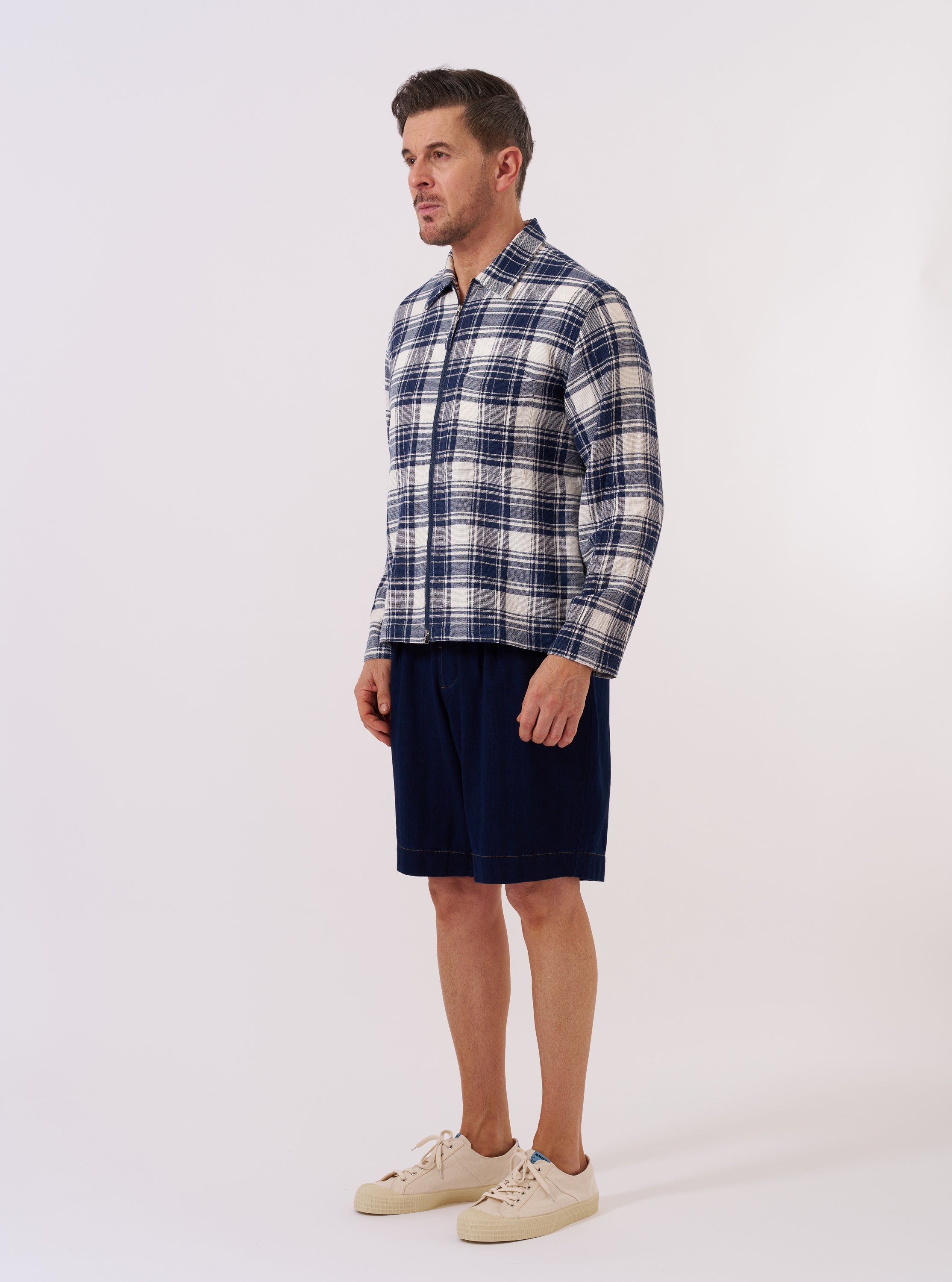 Men's Navy Texture Plaid Zip Shirt – Universal Works