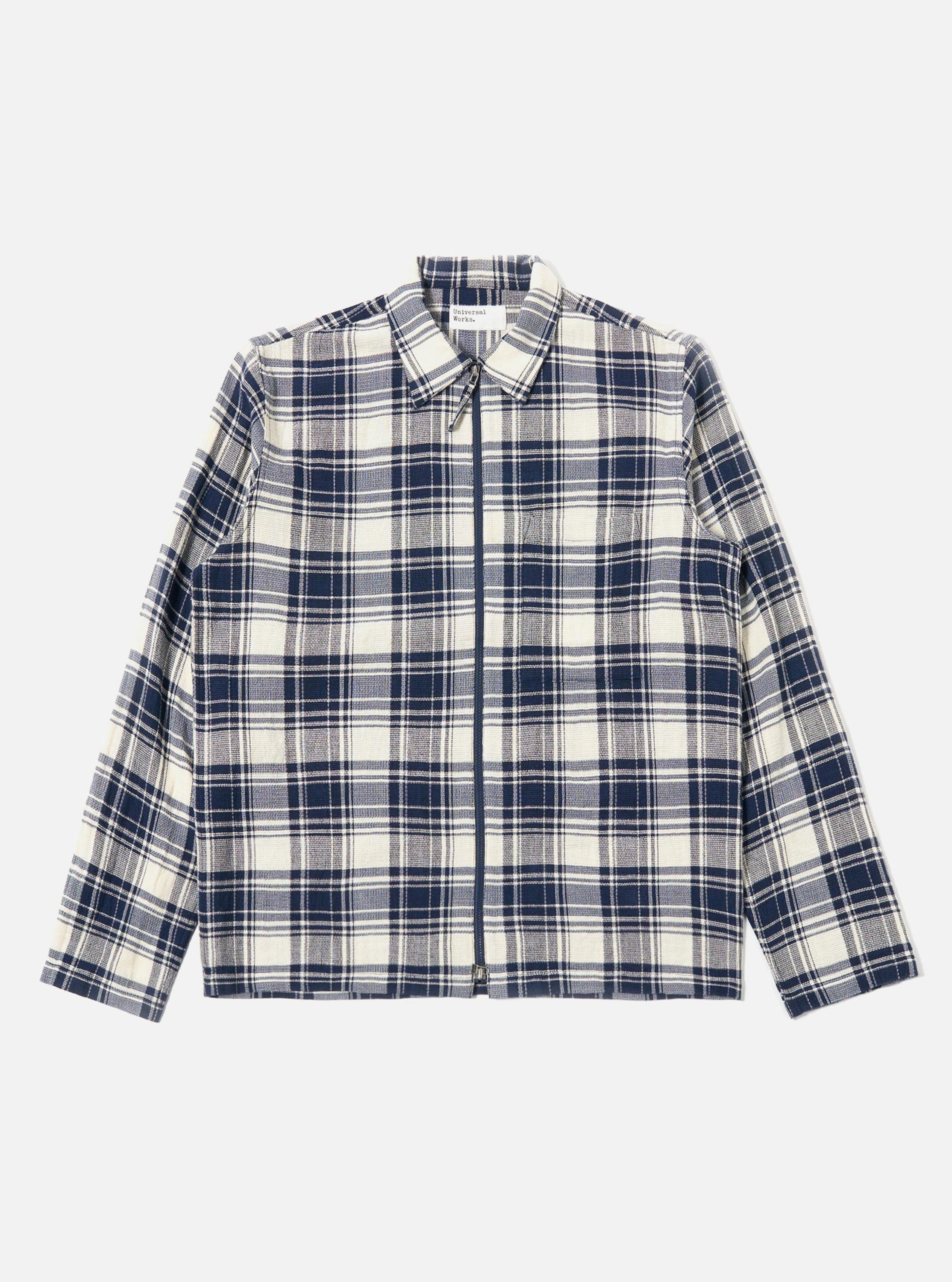 Men's Navy Texture Plaid Zip Shirt – Universal Works