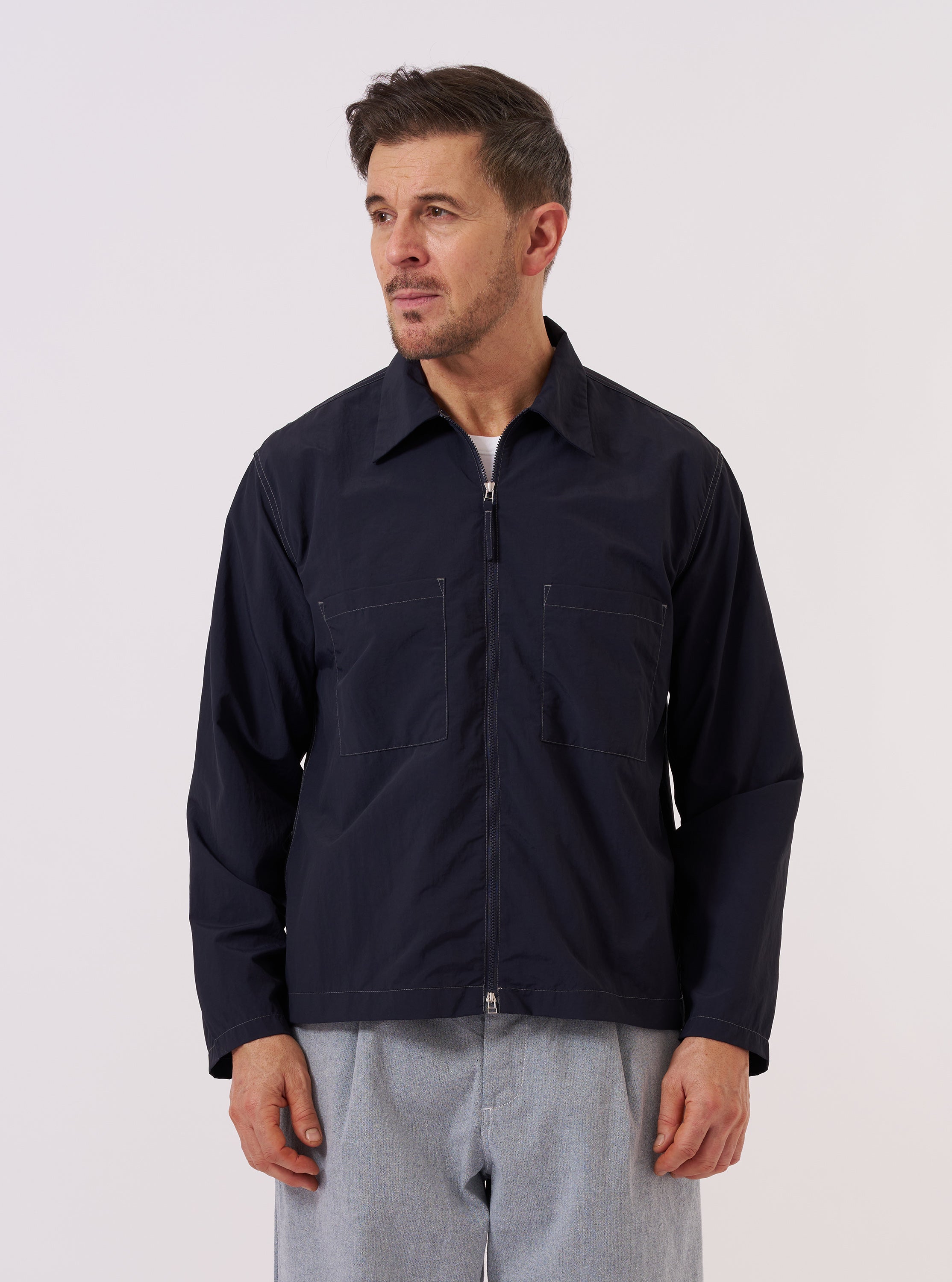 Men's Navy Seo Recycled Nylon Zip Too Shirt – Universal Works