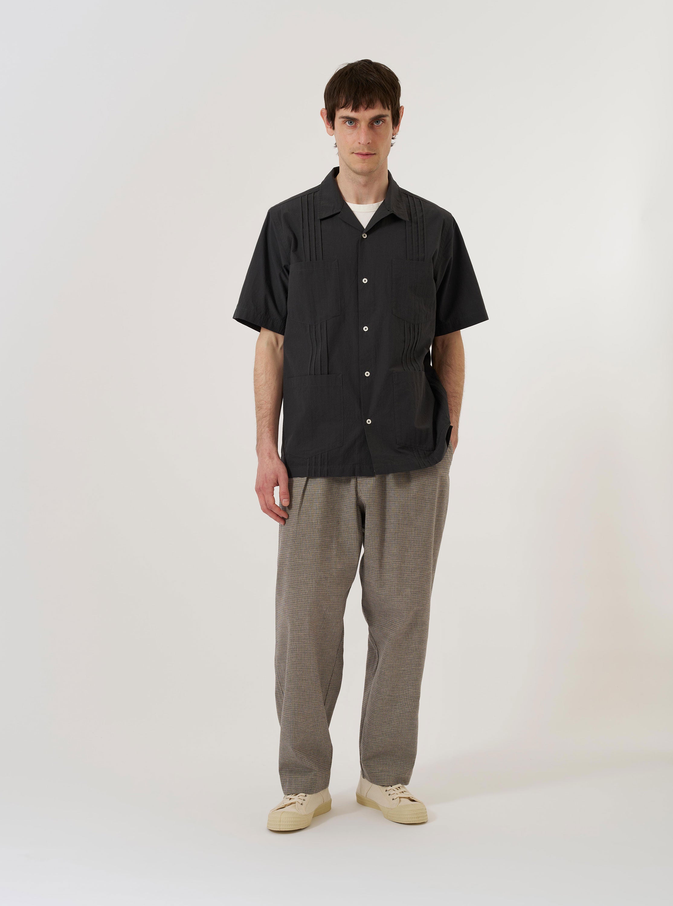 Universal Works Black Tech Cotton S/S Dwight Overshirt | King's Cross