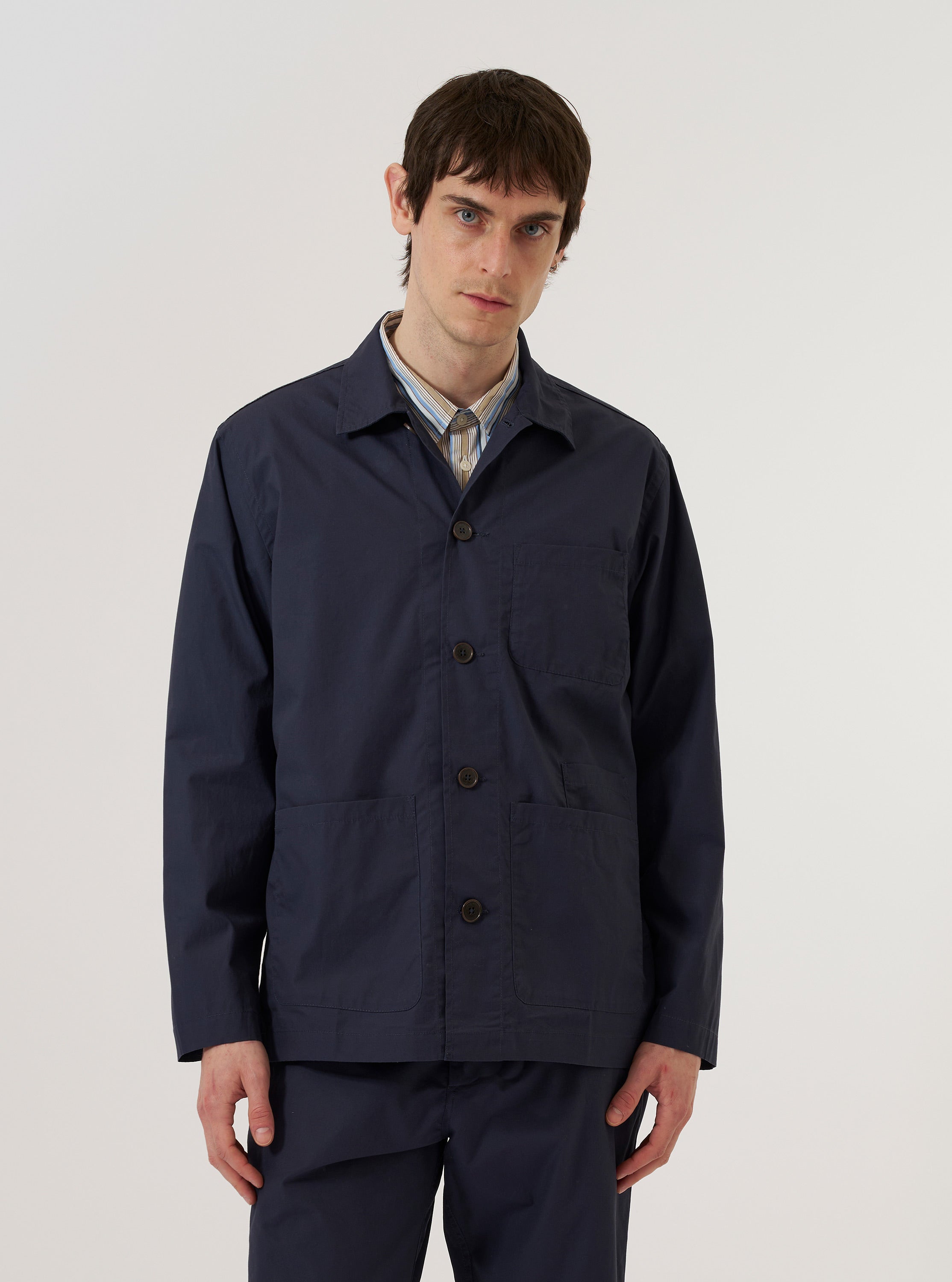 Men's Navy Peached Poplin Bakers Overshirt – Universal Works
