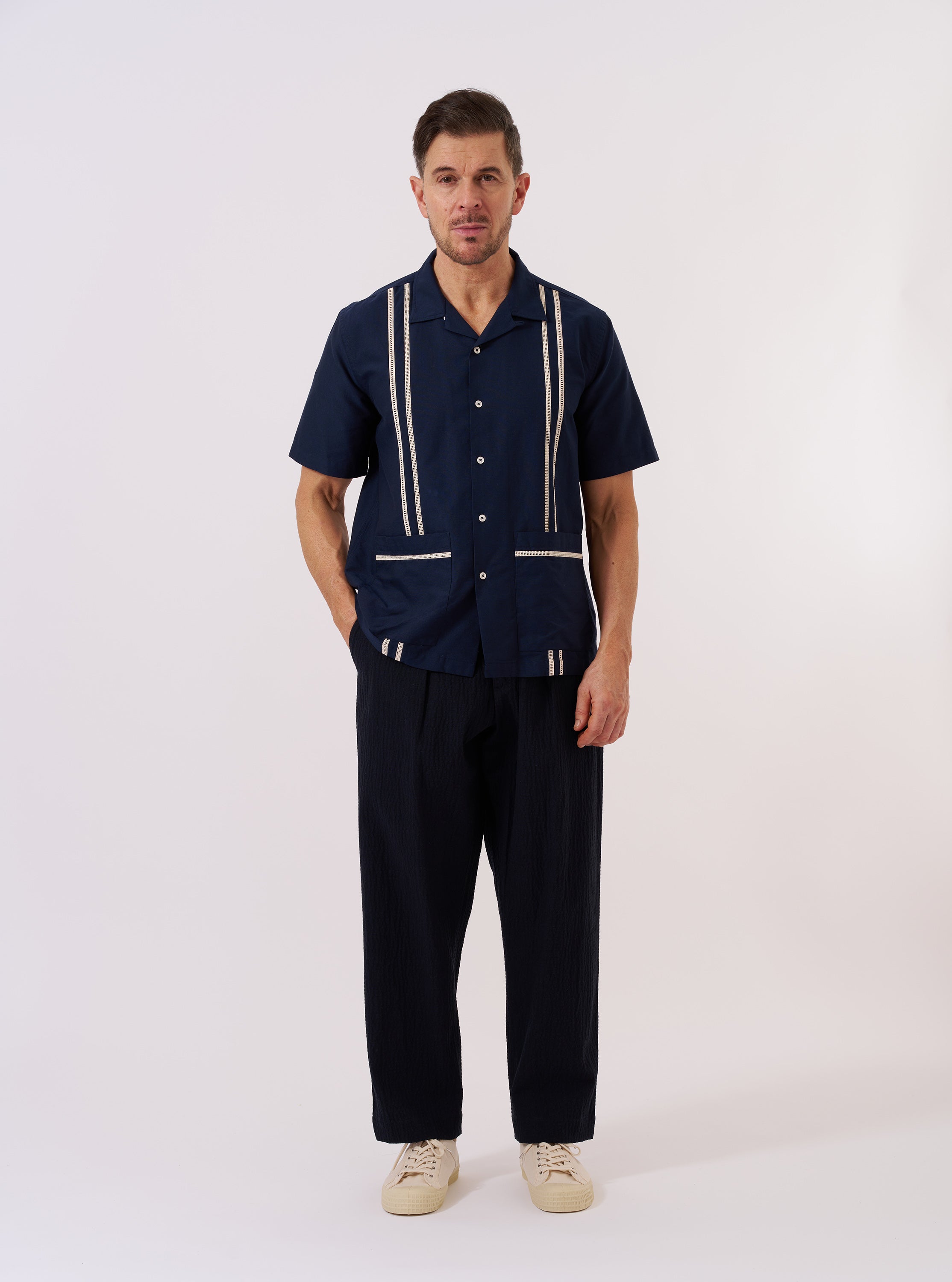 Men's Navy Classic Oxford Tropicana Shirt – Universal Works