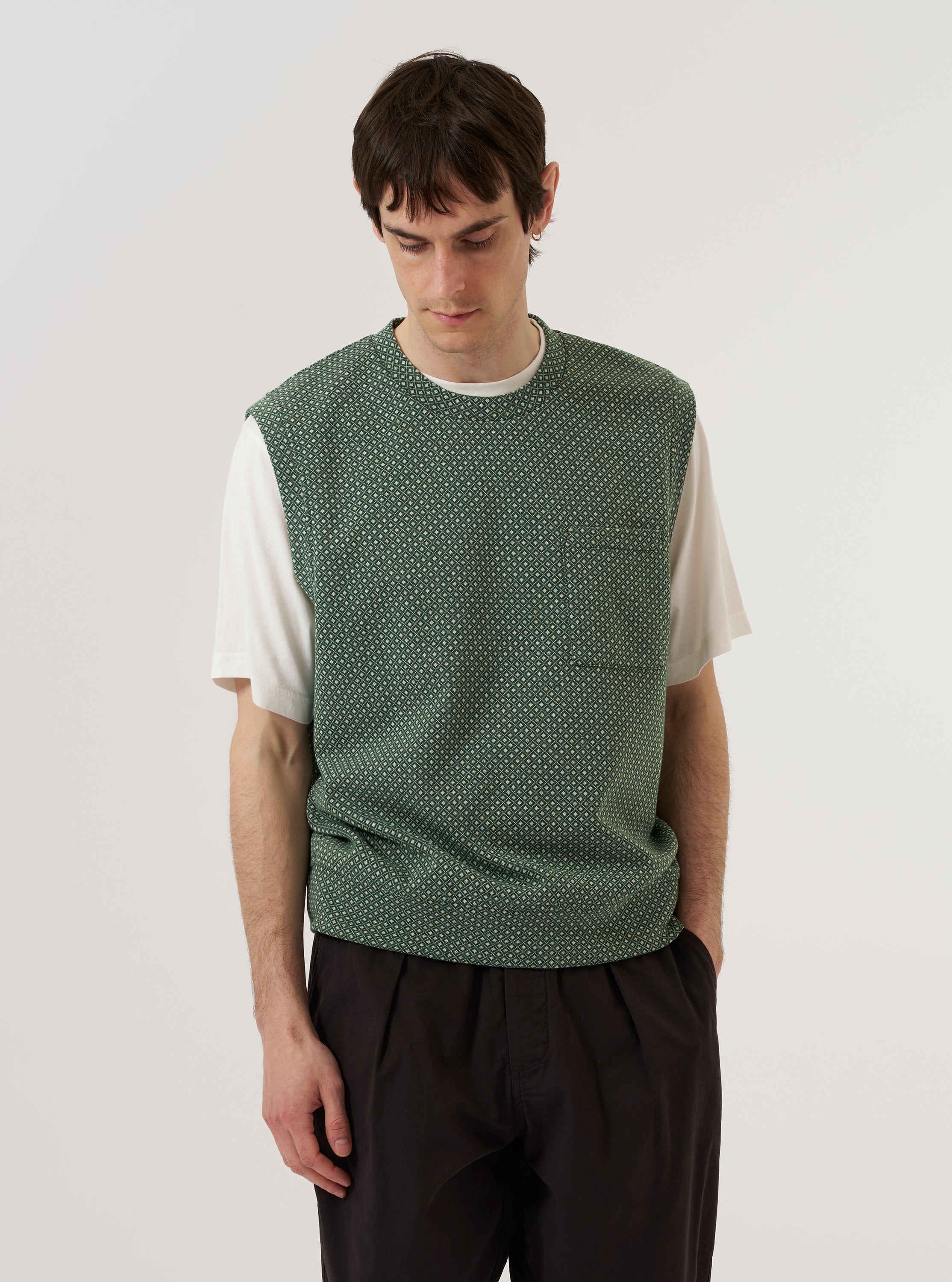 Men's Green Argyll Jersey Sleeveless Crew – Universal Works