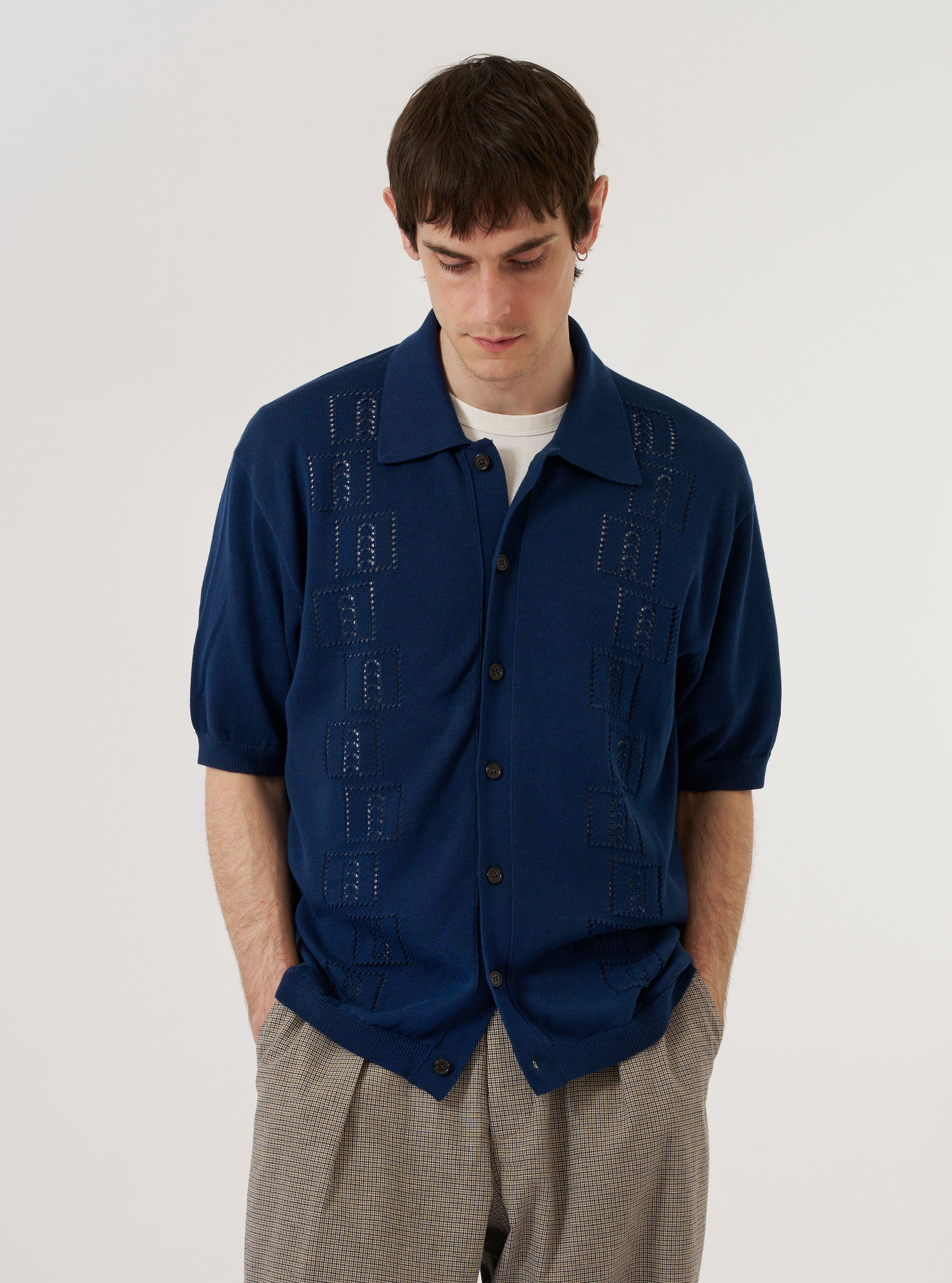 Men's Dark Navy Cotton Lace Knit Jonny Knit Shirt – Universal Works