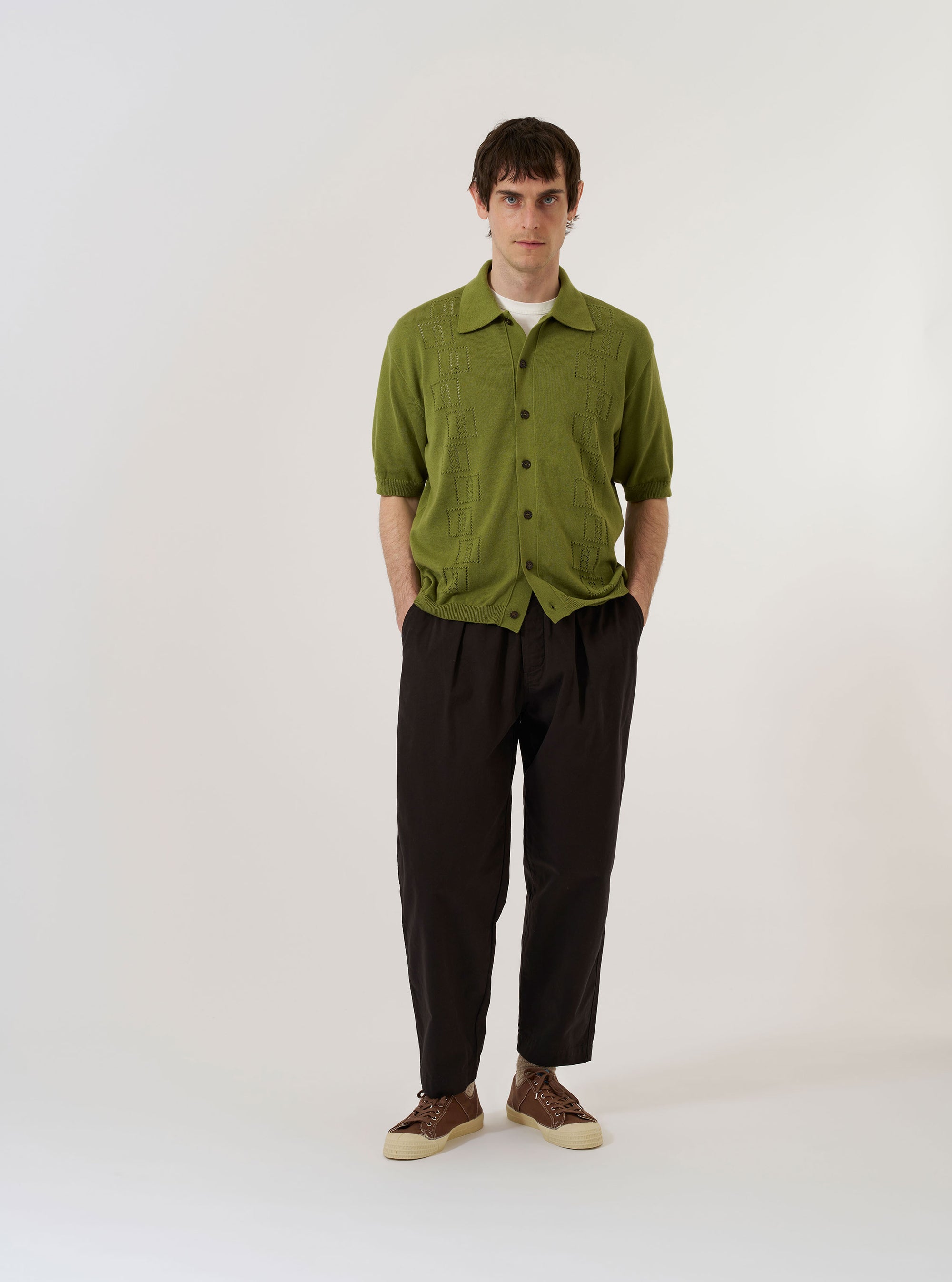 Men's Olive Cotton Lace Knit Jonny Knit Shirt – Universal Works
