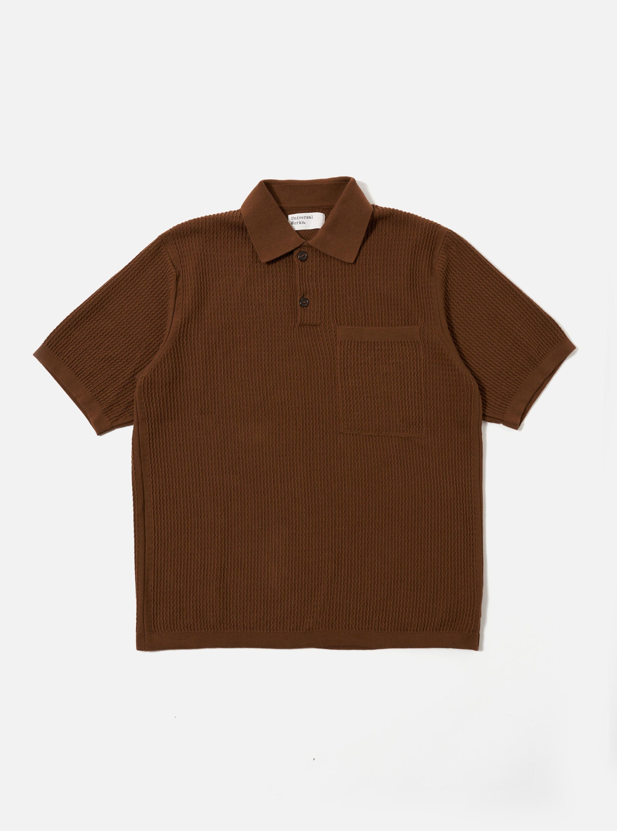 Brown Fine Texture Tricot S/S Knit Polo