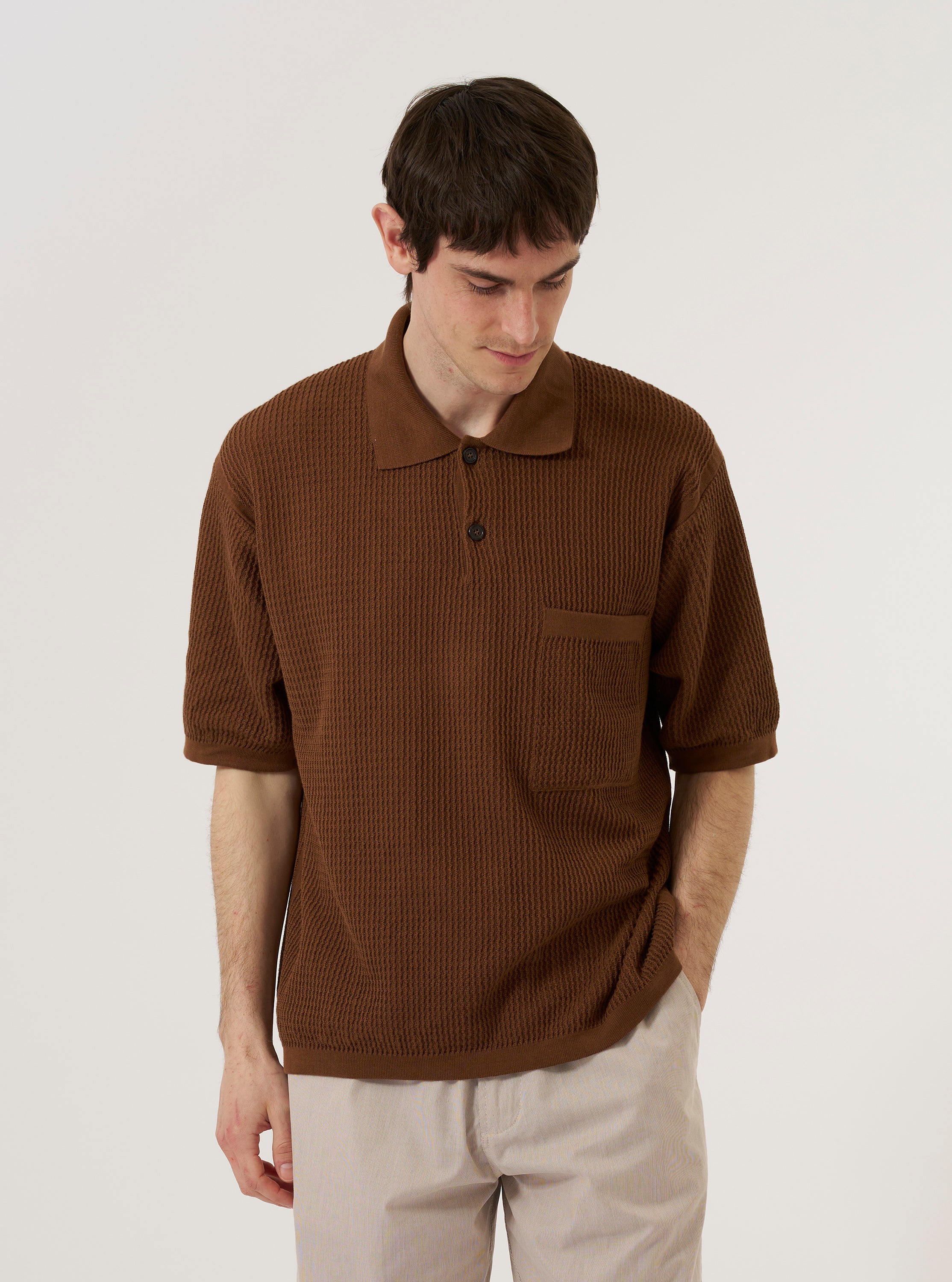 Men's Brown Fine Texture Tricot S/S Knit Polo – Universal Works
