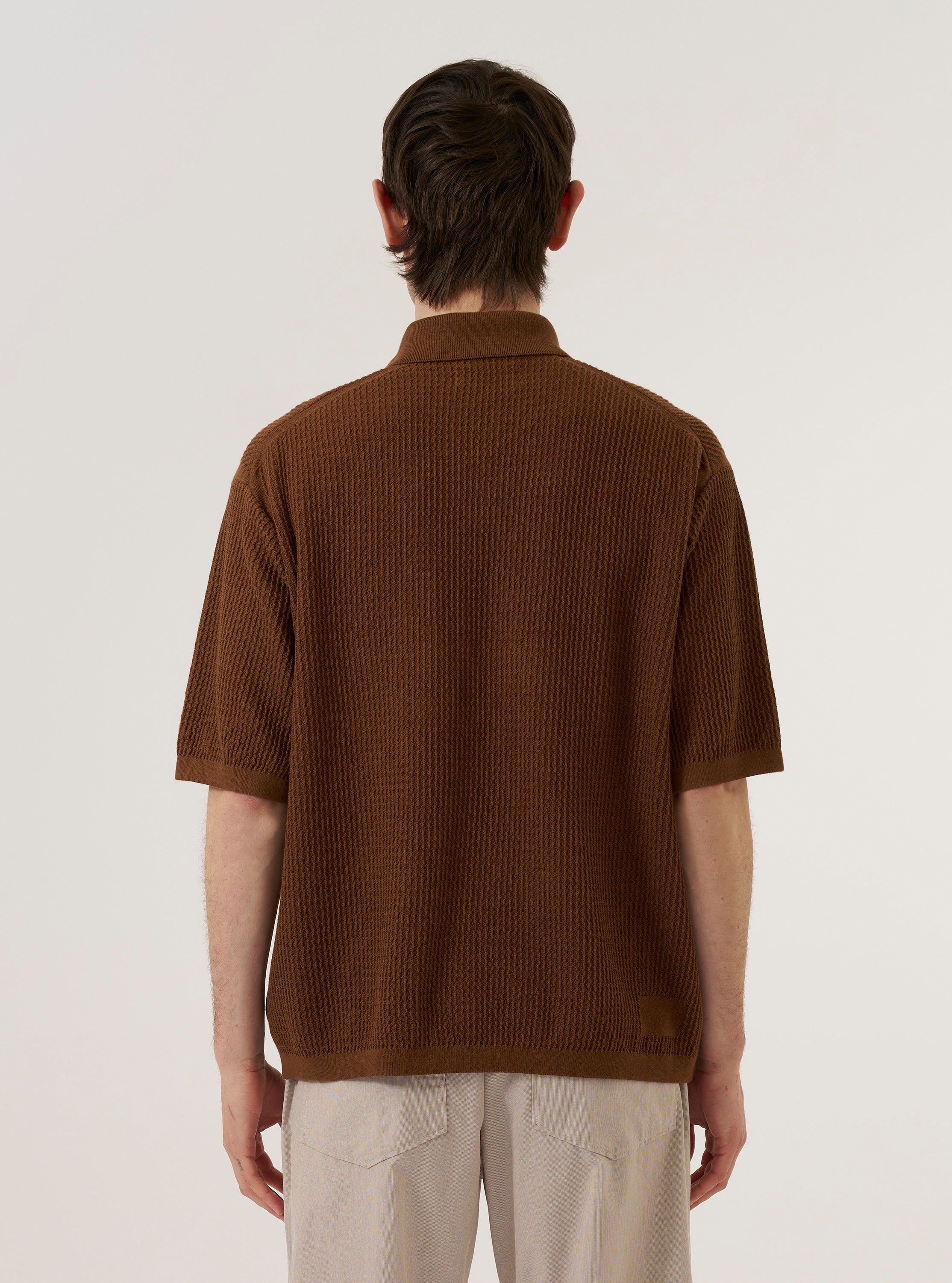 Men's Brown Fine Texture Tricot S/S Knit Polo – Universal Works