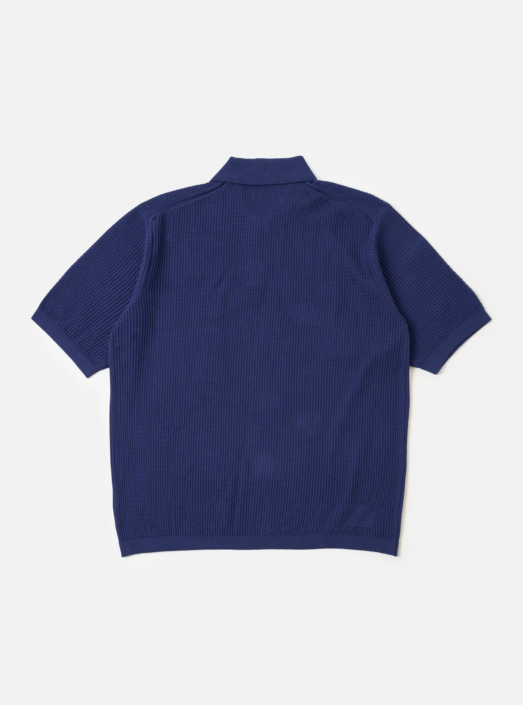 Men's Navy Fine Texture Tricot S/S Knit Polo – Universal Works
