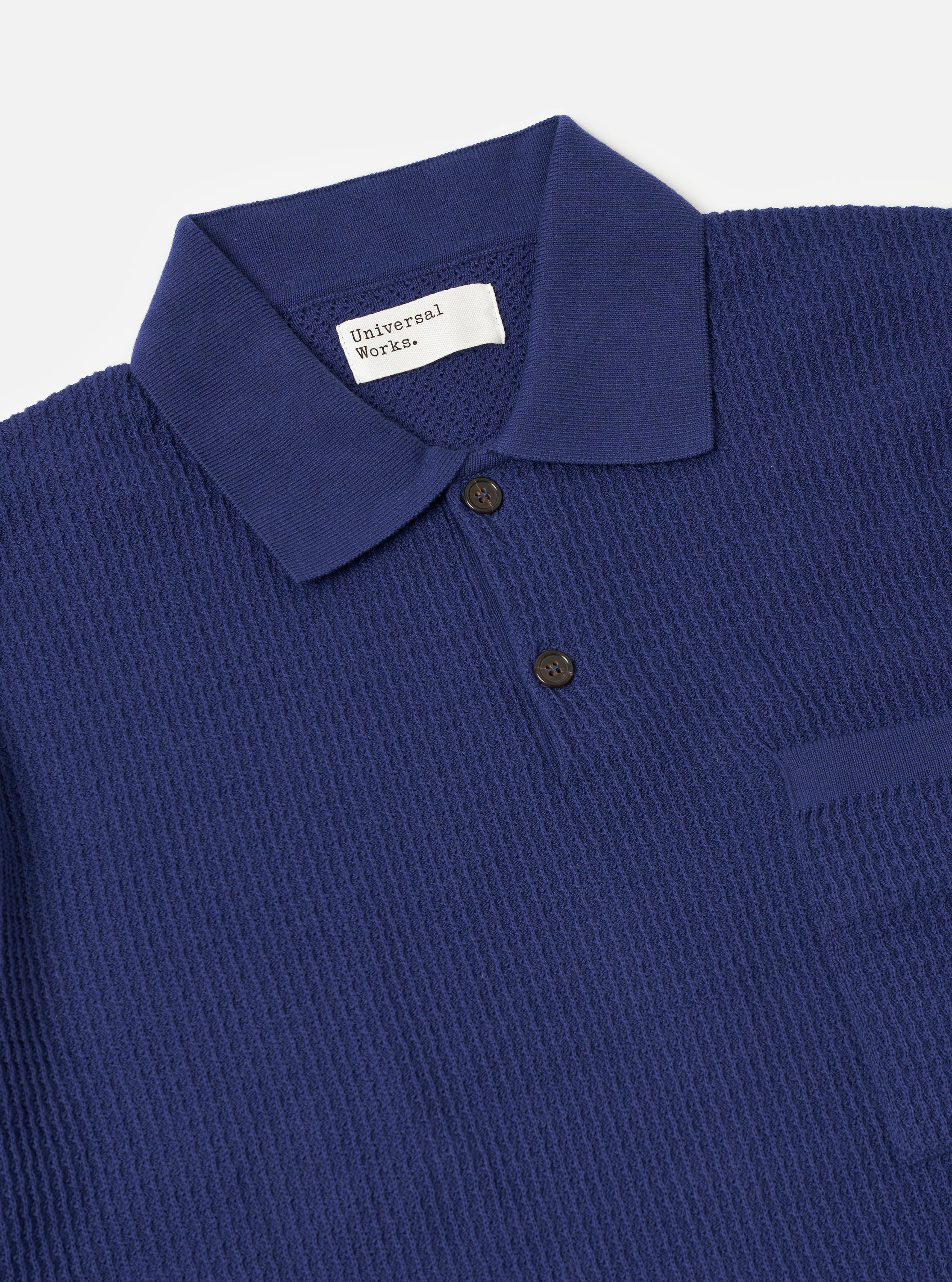 Men's Navy Fine Texture Tricot S/S Knit Polo – Universal Works