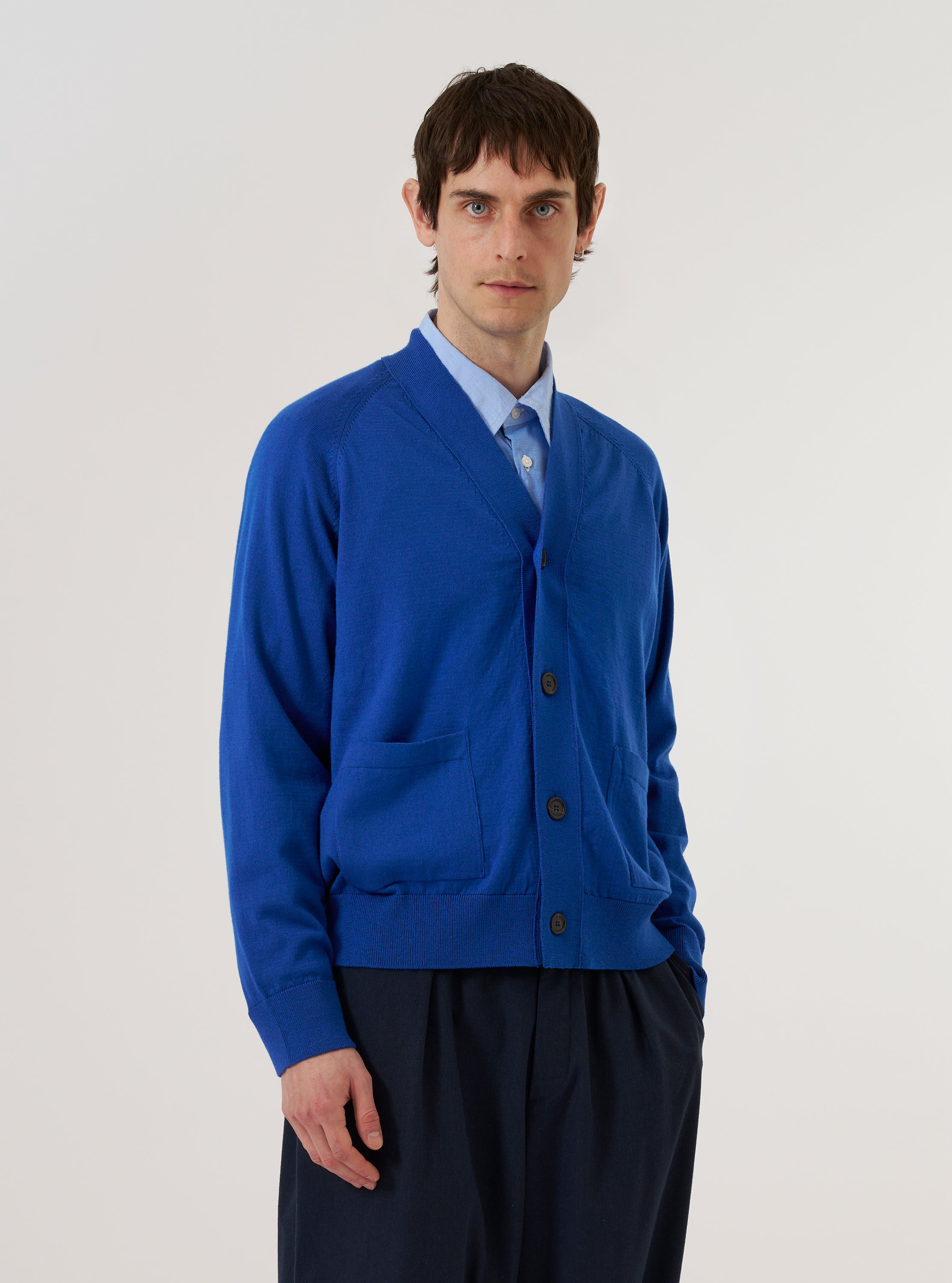 Men's Blue Woolcot Bio Loose Cardigan II – Universal Works