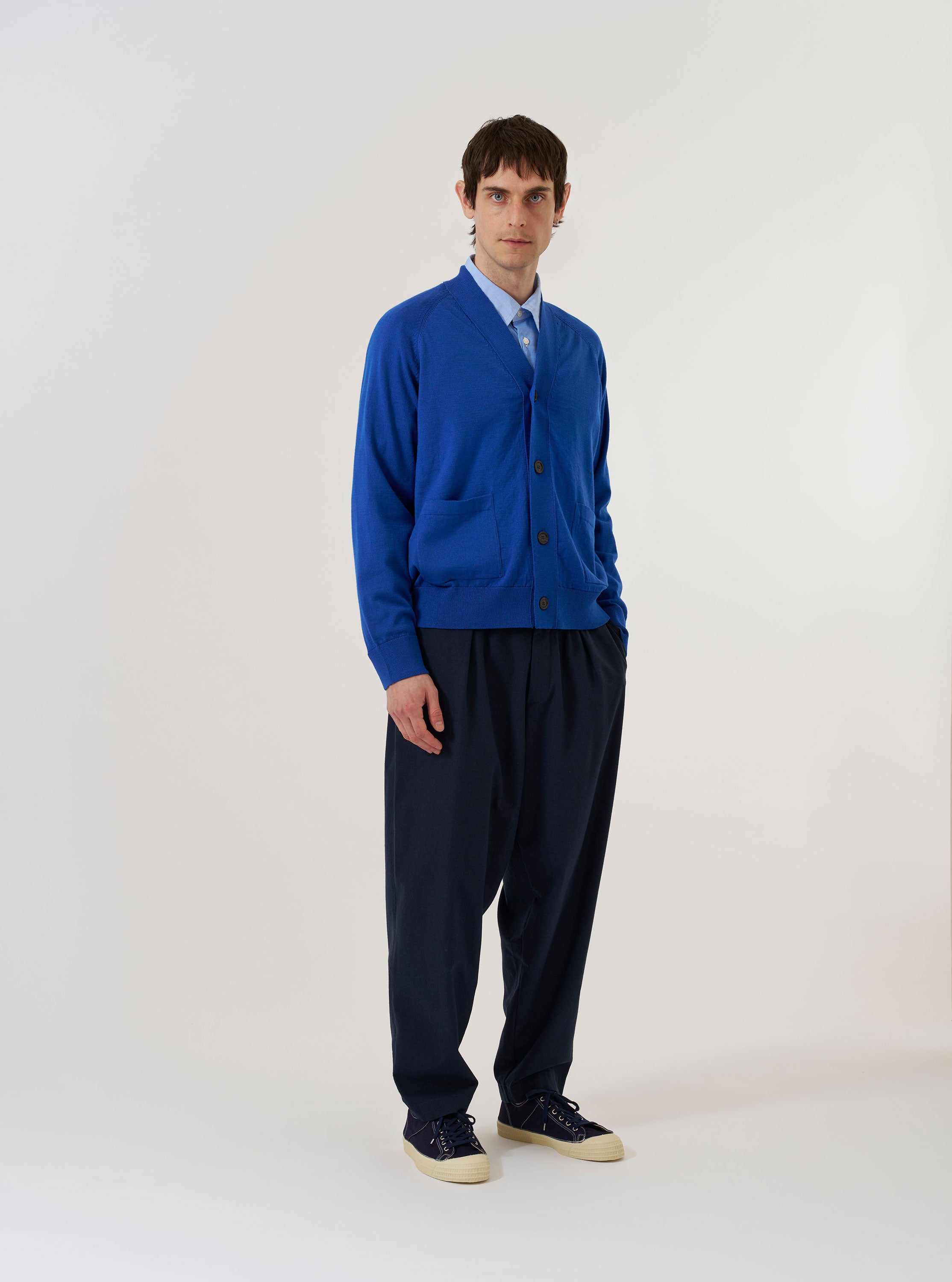 Men's Blue Woolcot Bio Loose Cardigan II – Universal Works