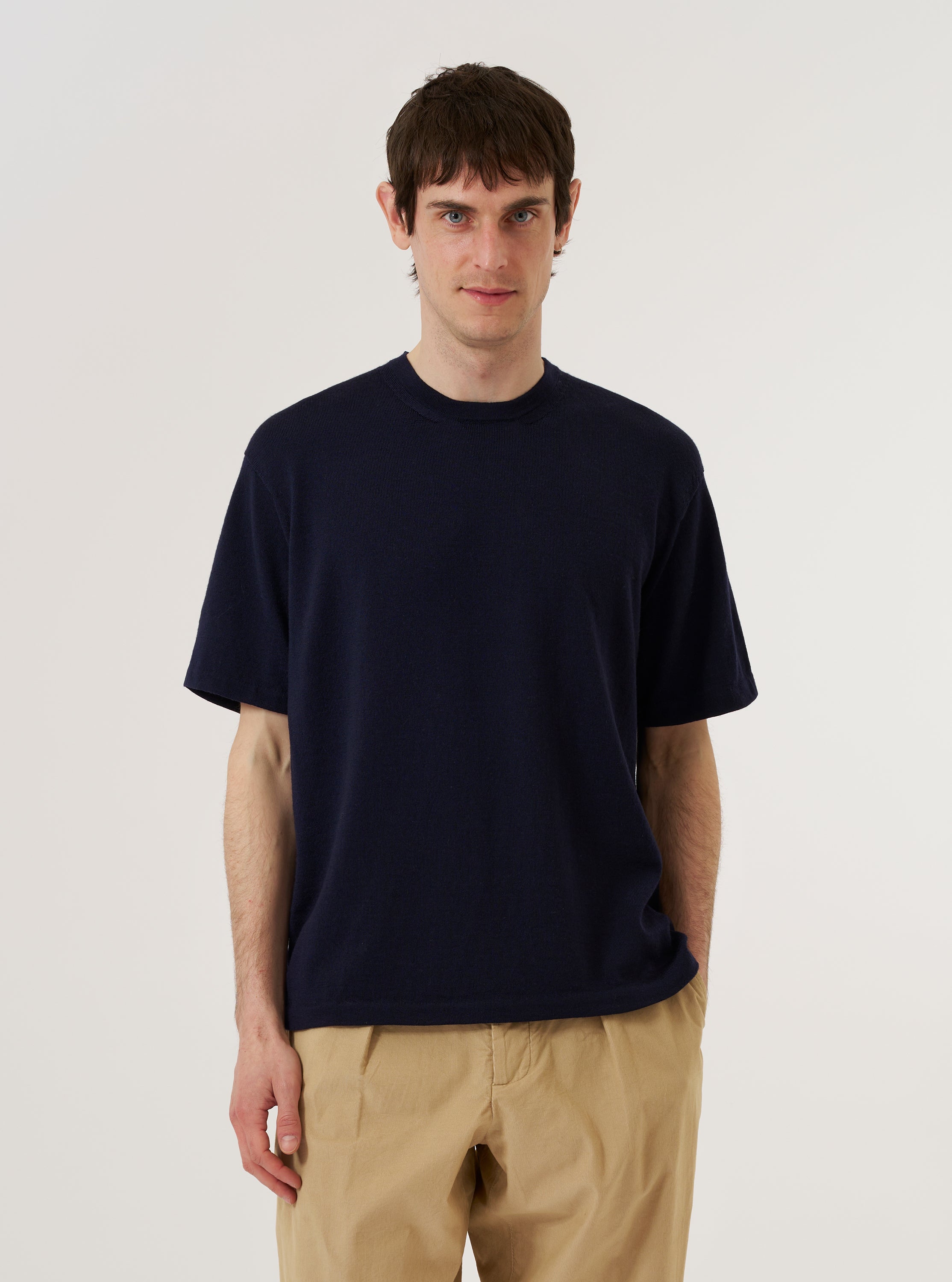 Men's Navy Merino Fine Knit Knit Tee – Universal Works