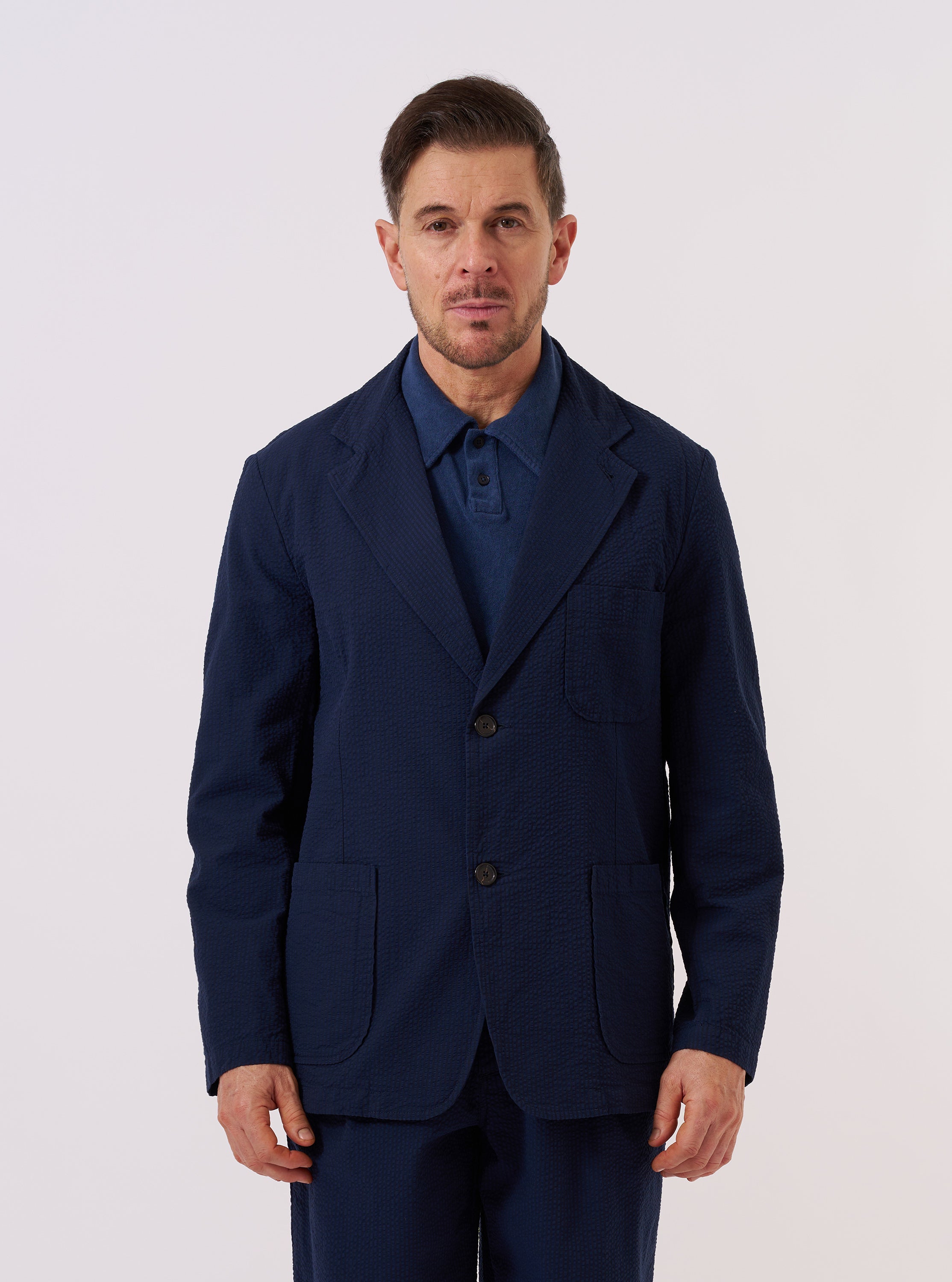 Men's Navy Derby Stripe Two Button Jacket – Universal Works