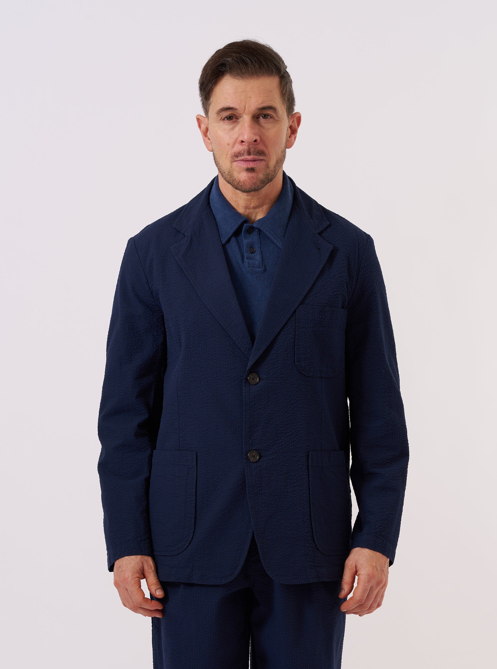 Navy Derby Stripe Two Button Jacket