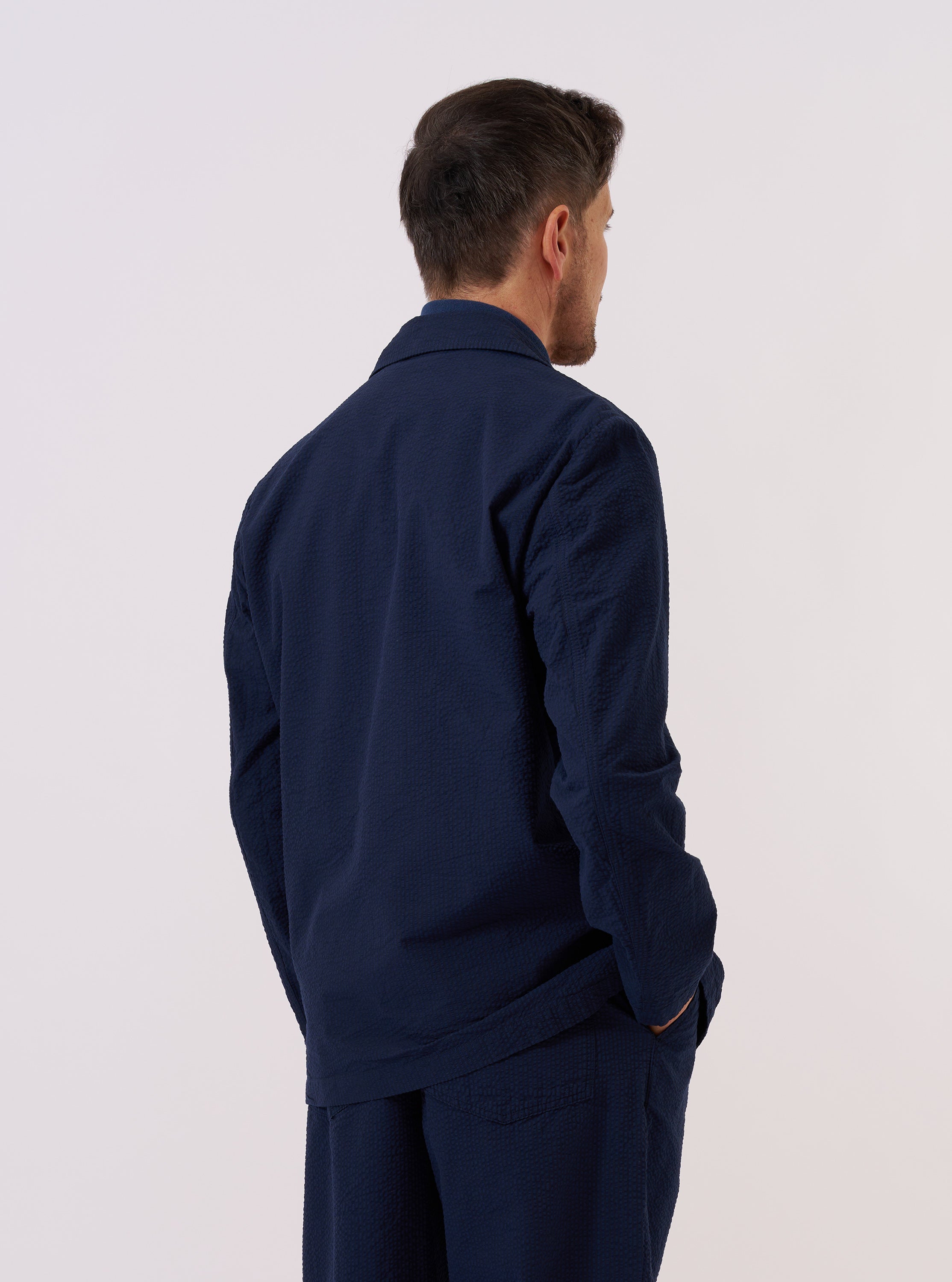 【NAVY】Derby jkt Men's Navy Derby Stripe Two Button Jacket – Universal Works