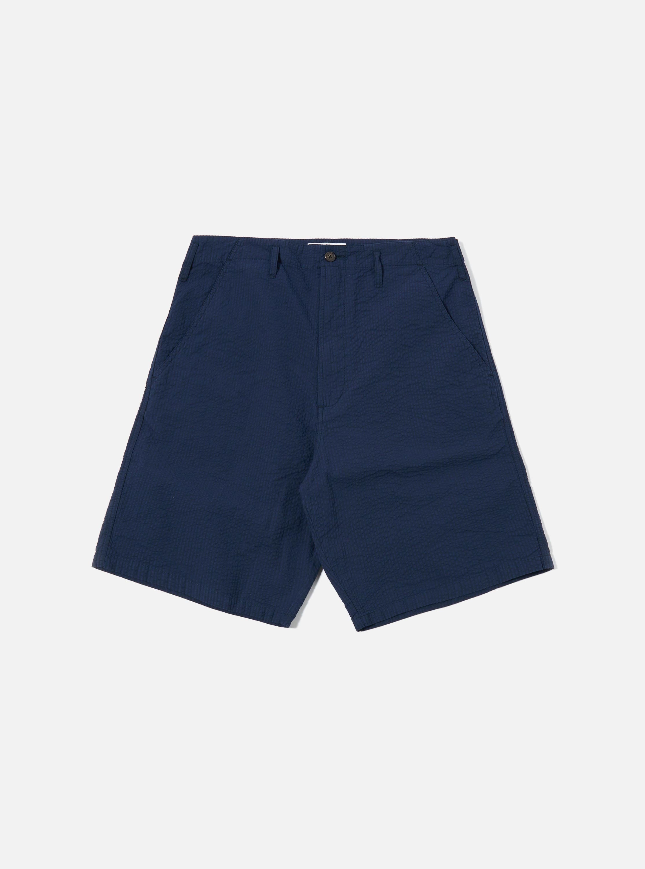 everyone seaside shorts （NAVY） Men's Navy Derby Stripe Clean Short – Universal Works