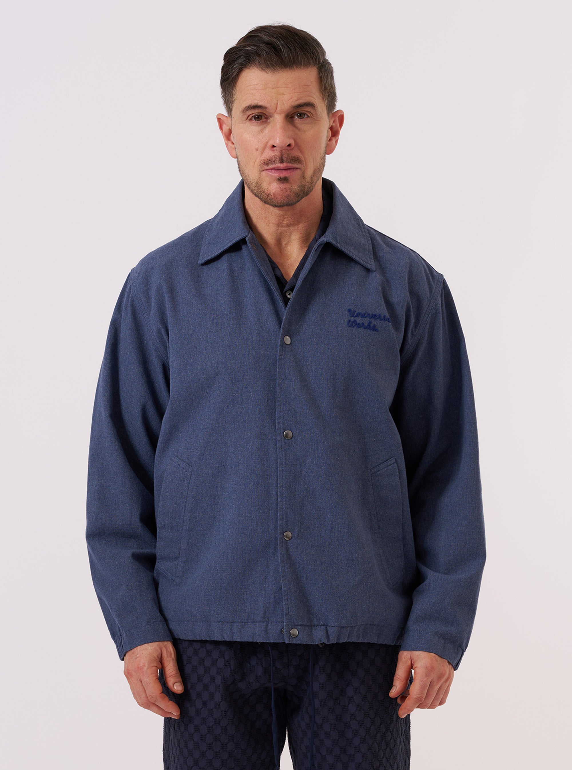 Men's Blue Sintra Recycled Cotton Head Coach Jacket Universal Works Men's Blue Sintra Recycled Cotton Head Coach Jacket Universal Works
