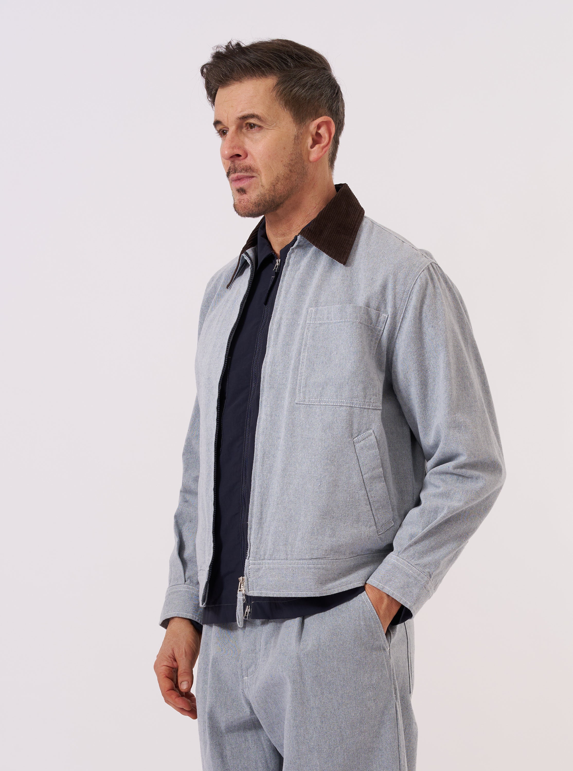 Men's Light Indigo Jean Cloth Reworked Rose Bowl Jacket