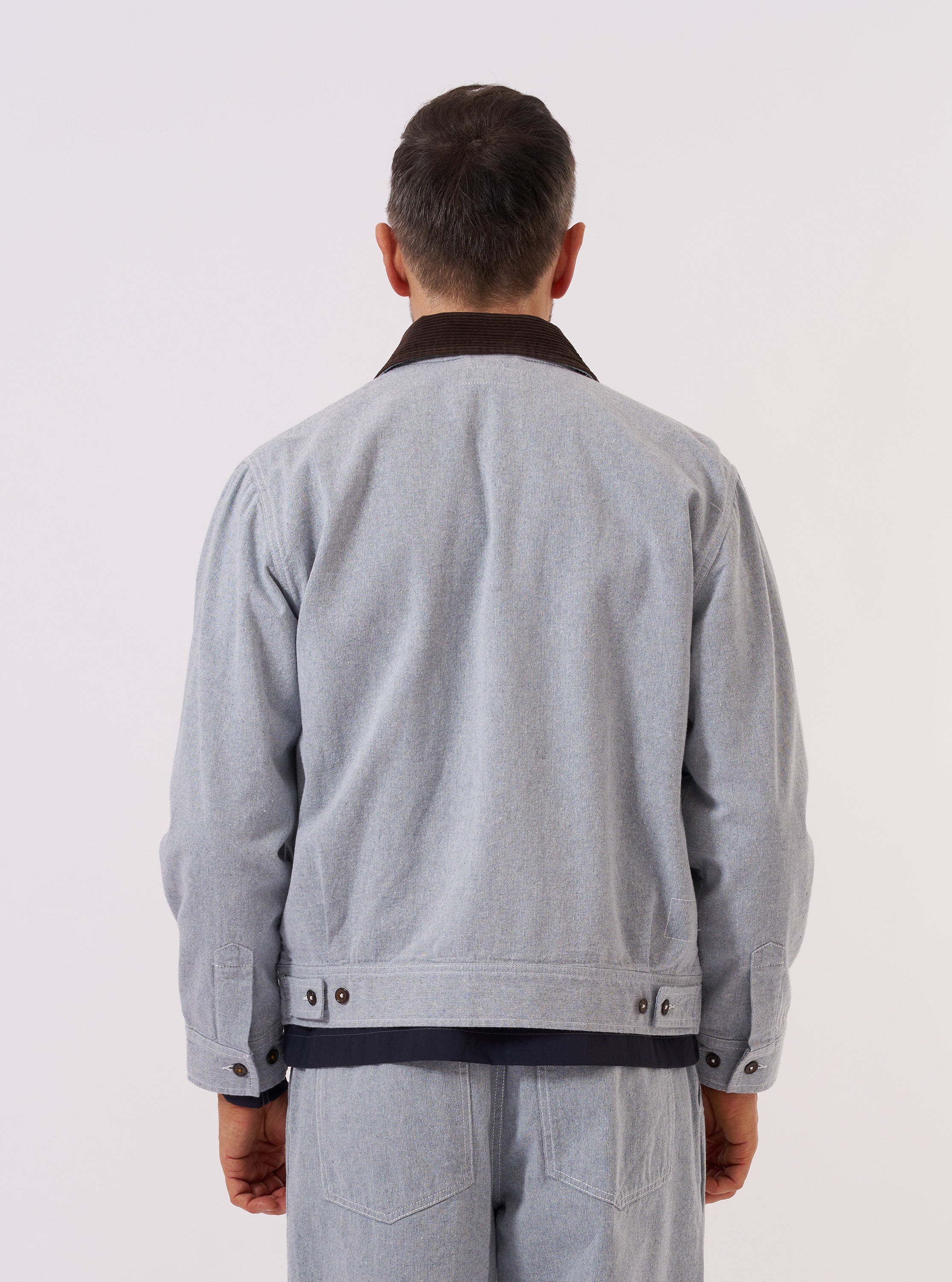 Men's Light Indigo Jean Cloth Reworked Rose Bowl Bomber Jacket