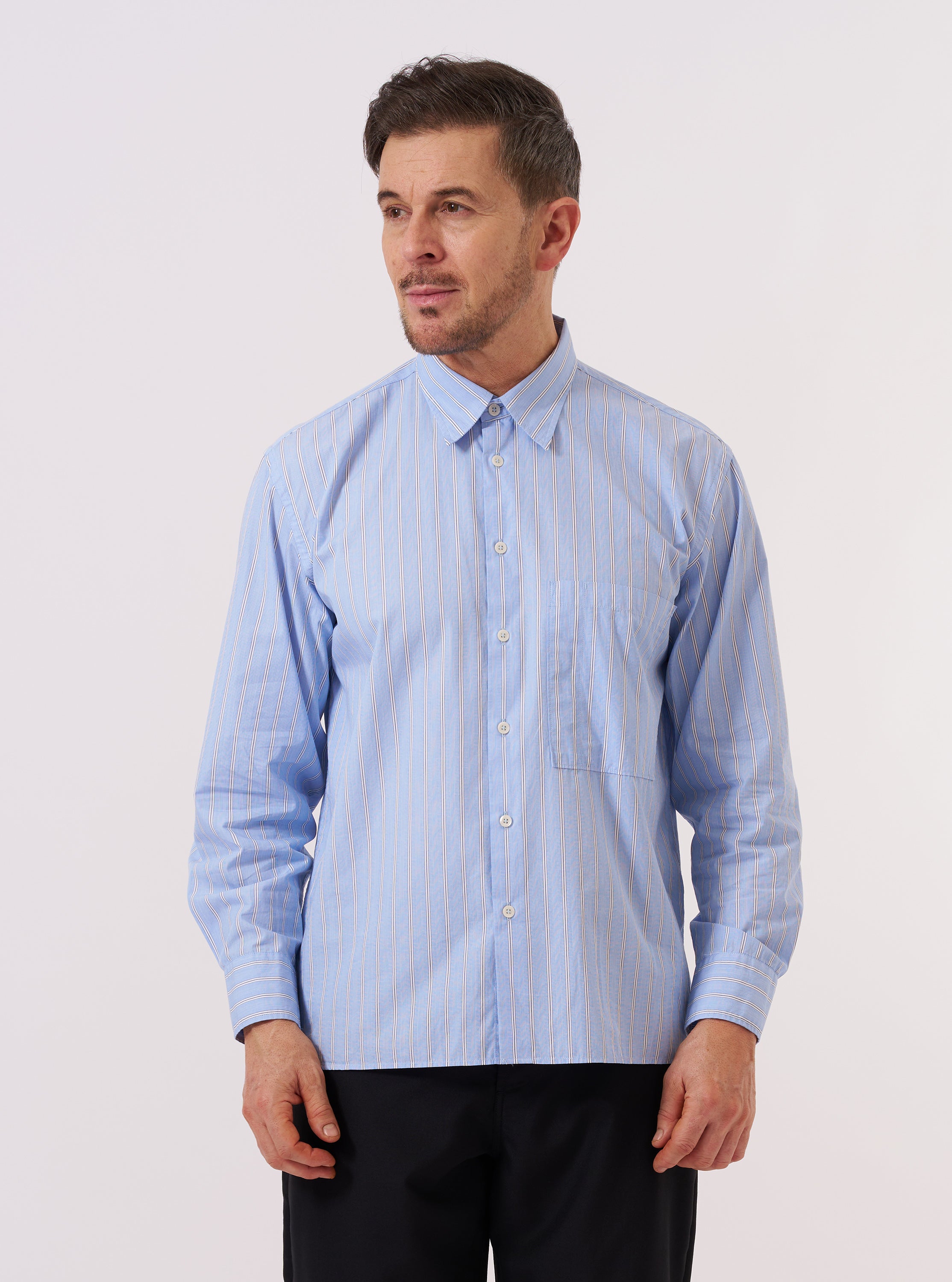 Men's Blue Mc Stripe Square Pocket Shirt – Universal Works