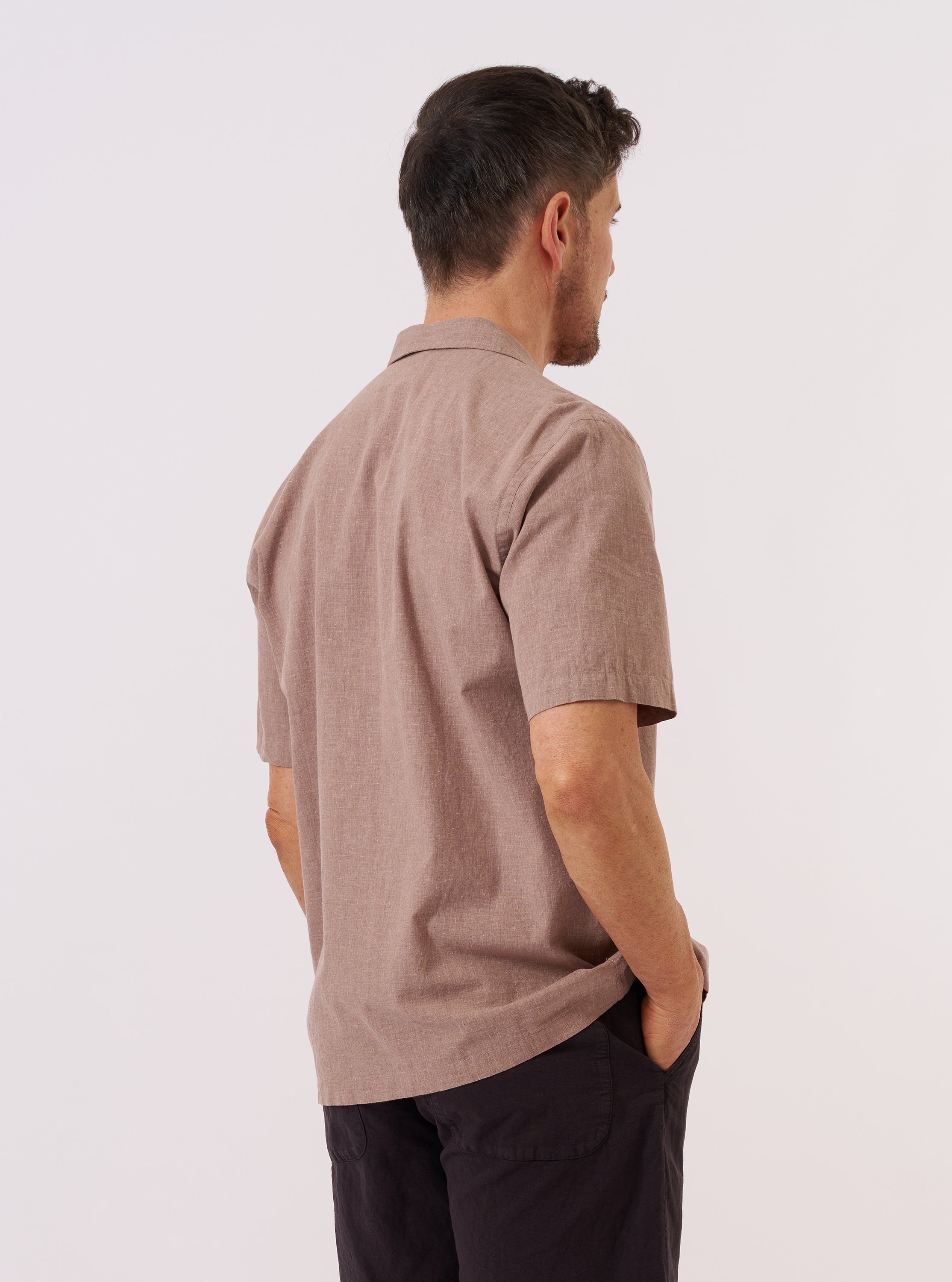 Men's Brown Sido Linen Mix Road Camp Collar Shirt – Universal Works