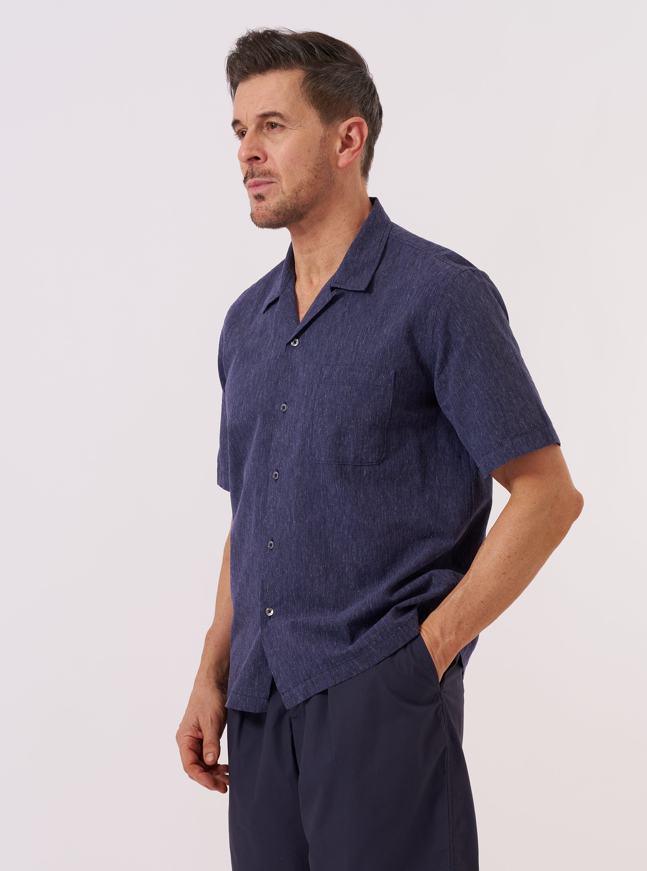 Men's Navy Sido Linen Mix Road Shirt – Universal Works