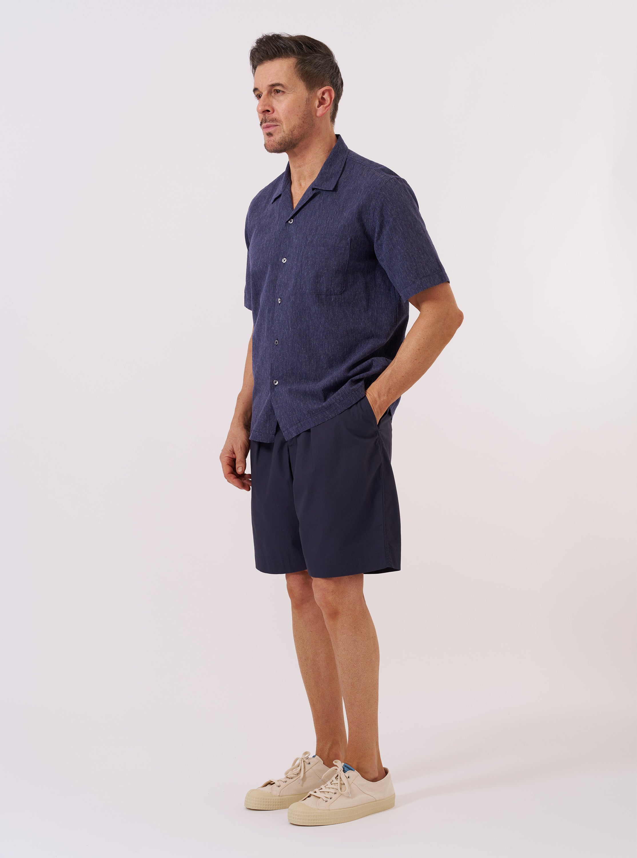 Men's Navy Sido Linen Mix Road Shirt – Universal Works