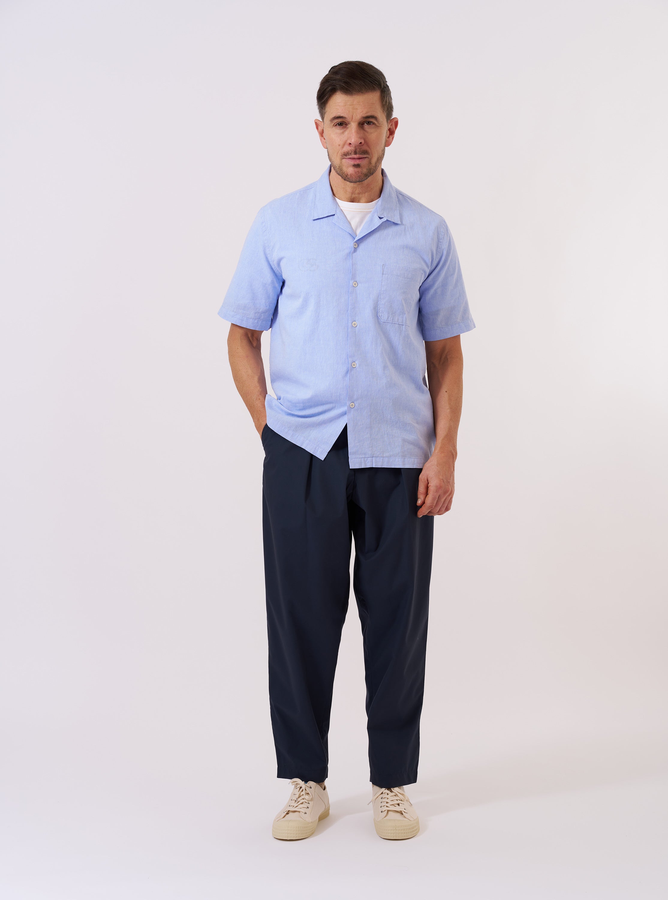 Men's Sky Blue Sido Linen Mix Road Shirt – Universal Works