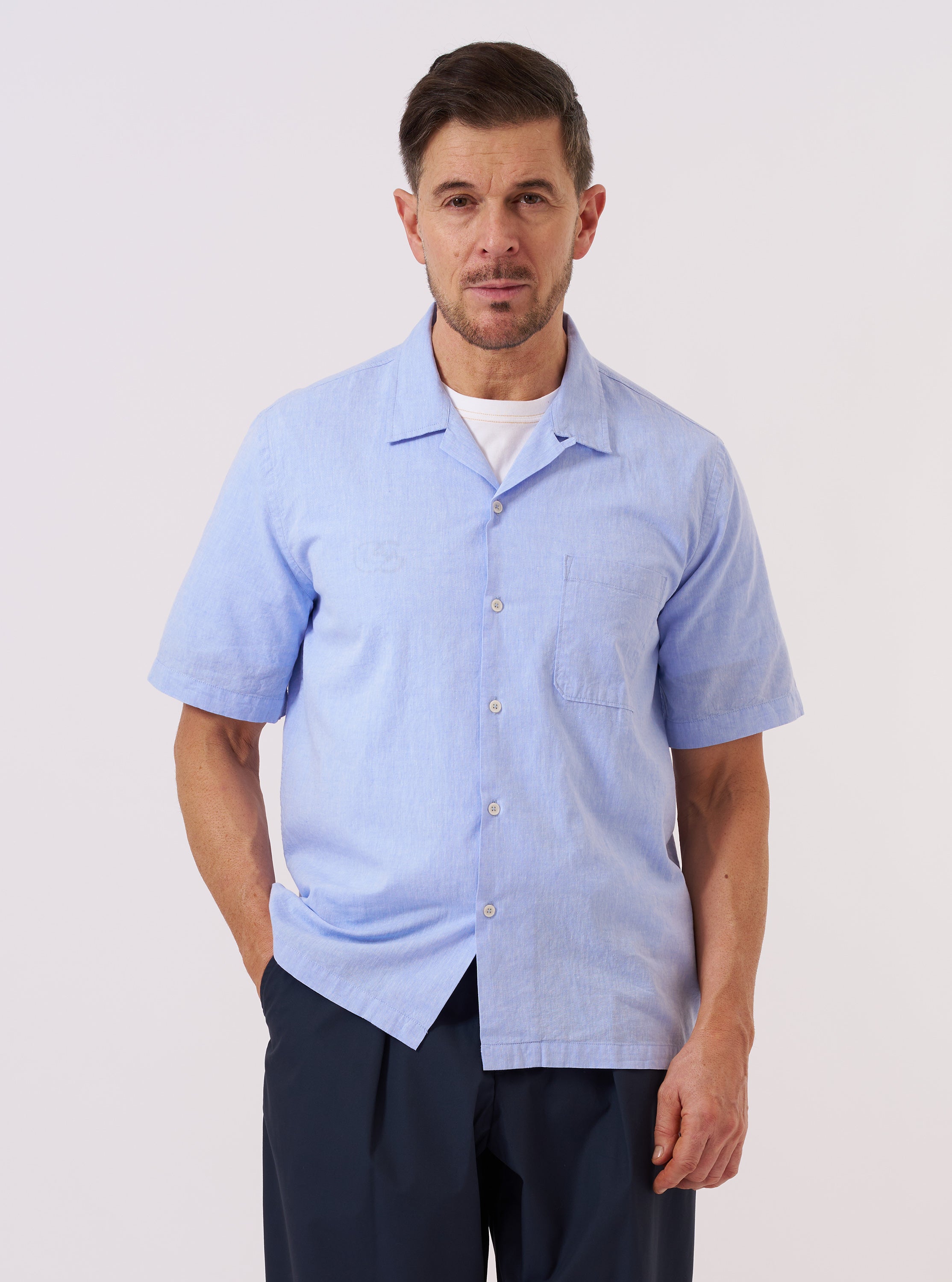 Men's Sky Blue Sido Linen Mix Road Shirt – Universal Works
