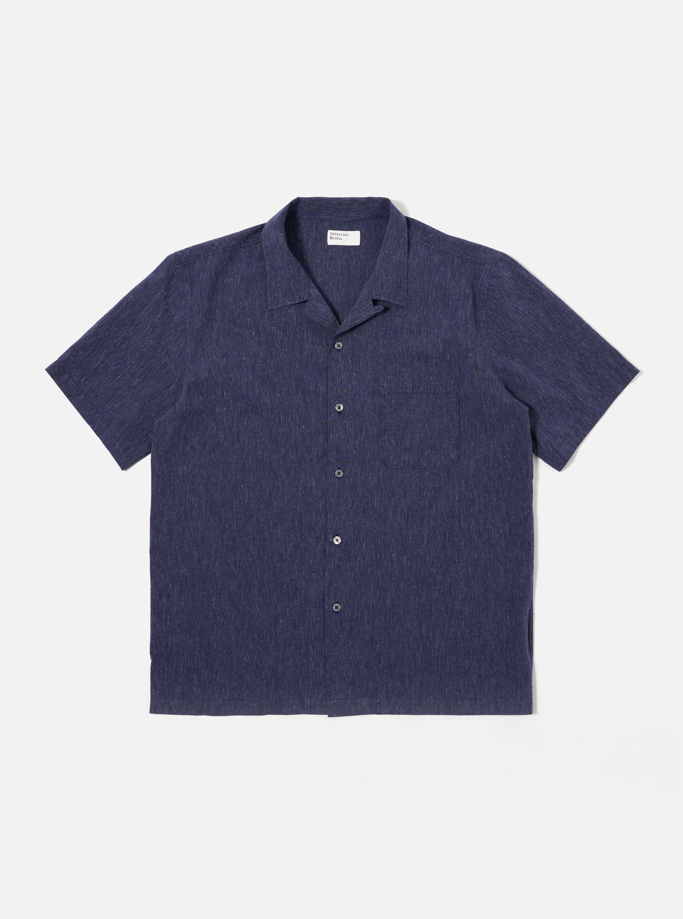 Men's Navy Sido Linen Mix Road Camp Collar Shirt – Universal Works
