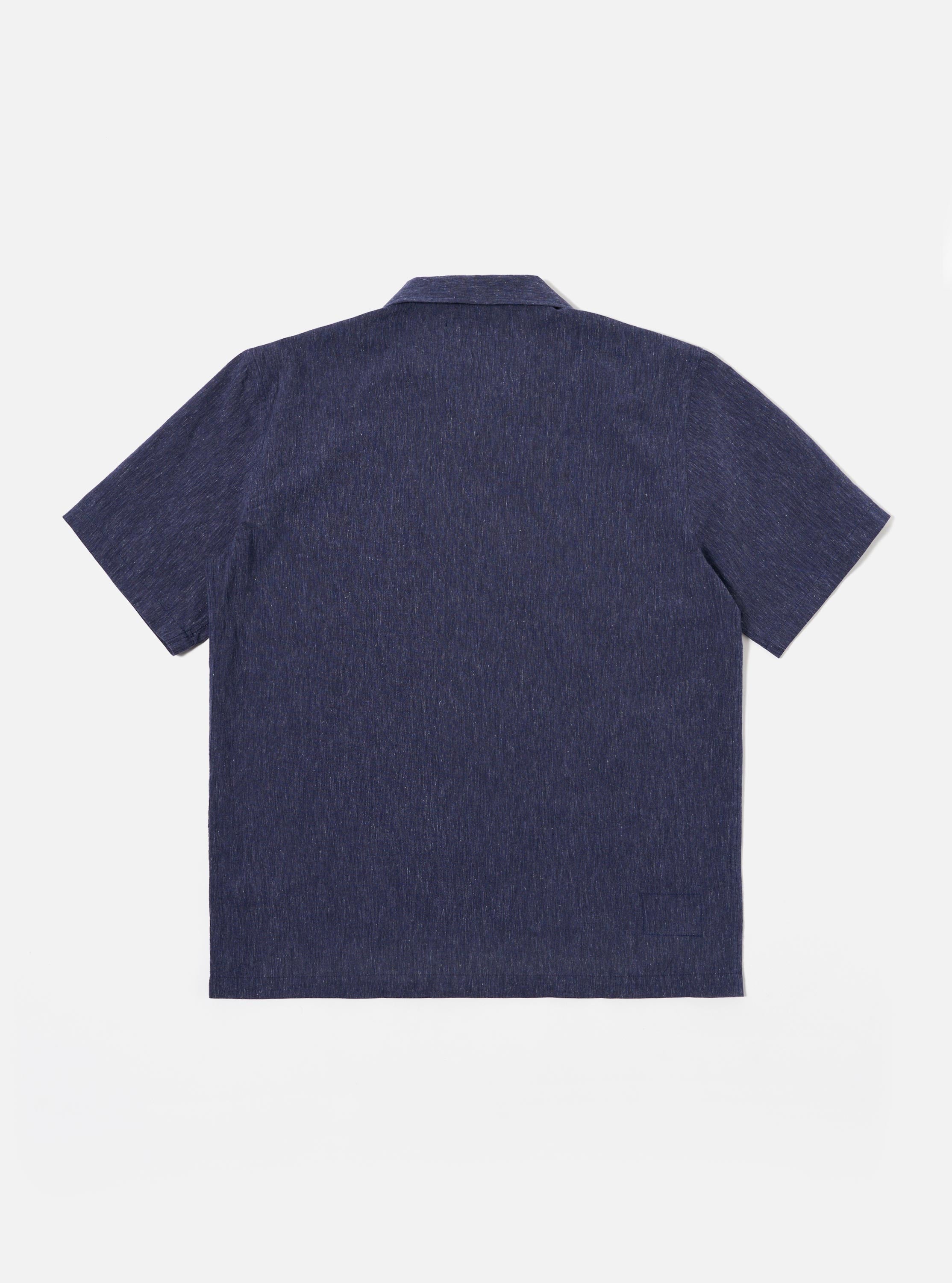 Men's Navy Sido Linen Mix Road Camp Collar Shirt – Universal Works
