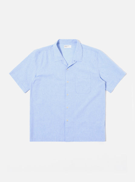 Men's Sky Blue Sido Linen Mix Road Camp Collar Shirt – Universal Works