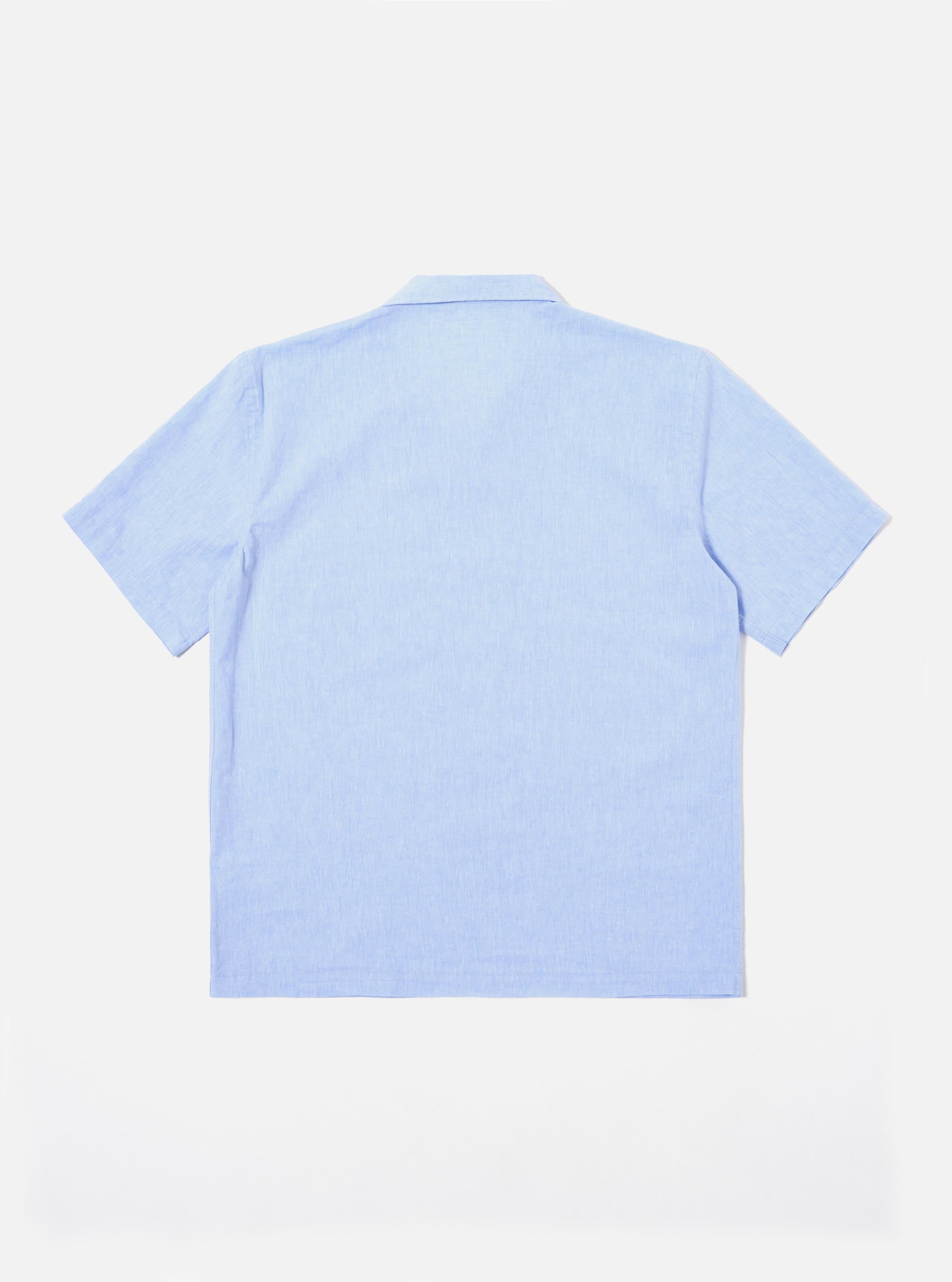 Men's Sky Blue Sido Linen Mix Road Camp Collar Shirt – Universal Works