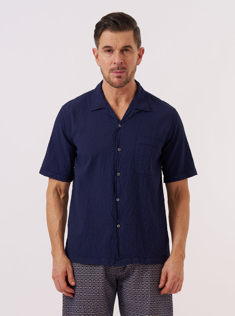 Navy Arten Seersucker Road Shirt