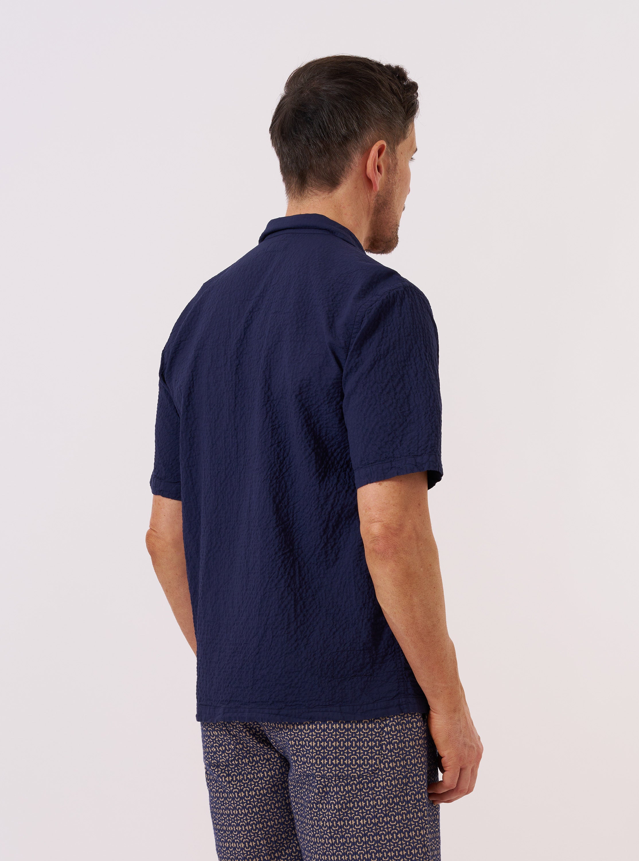 Men's Navy Arten Seersucker Road Shirt – Universal Works