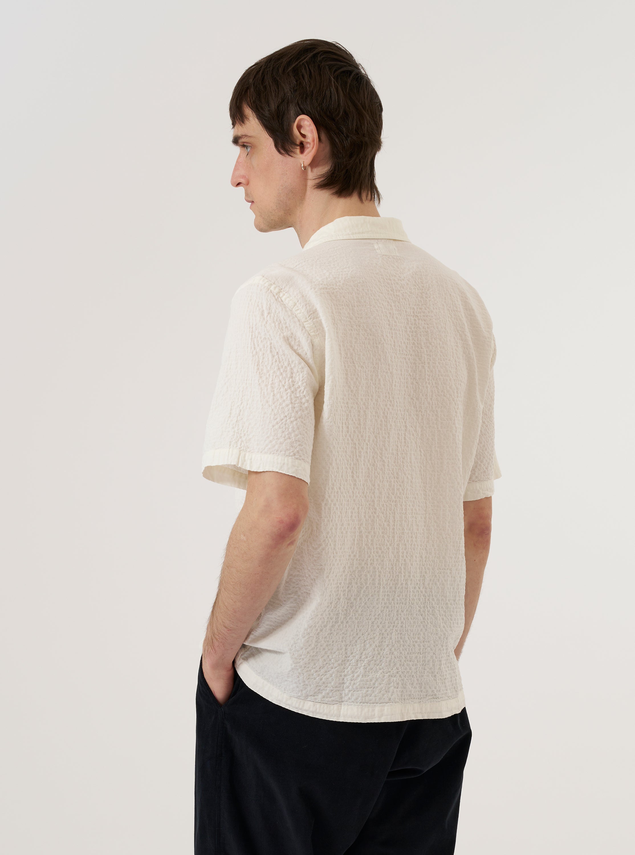 Men's Ecru Arten Seersucker Road Camp Collar Shirt – Universal Works
