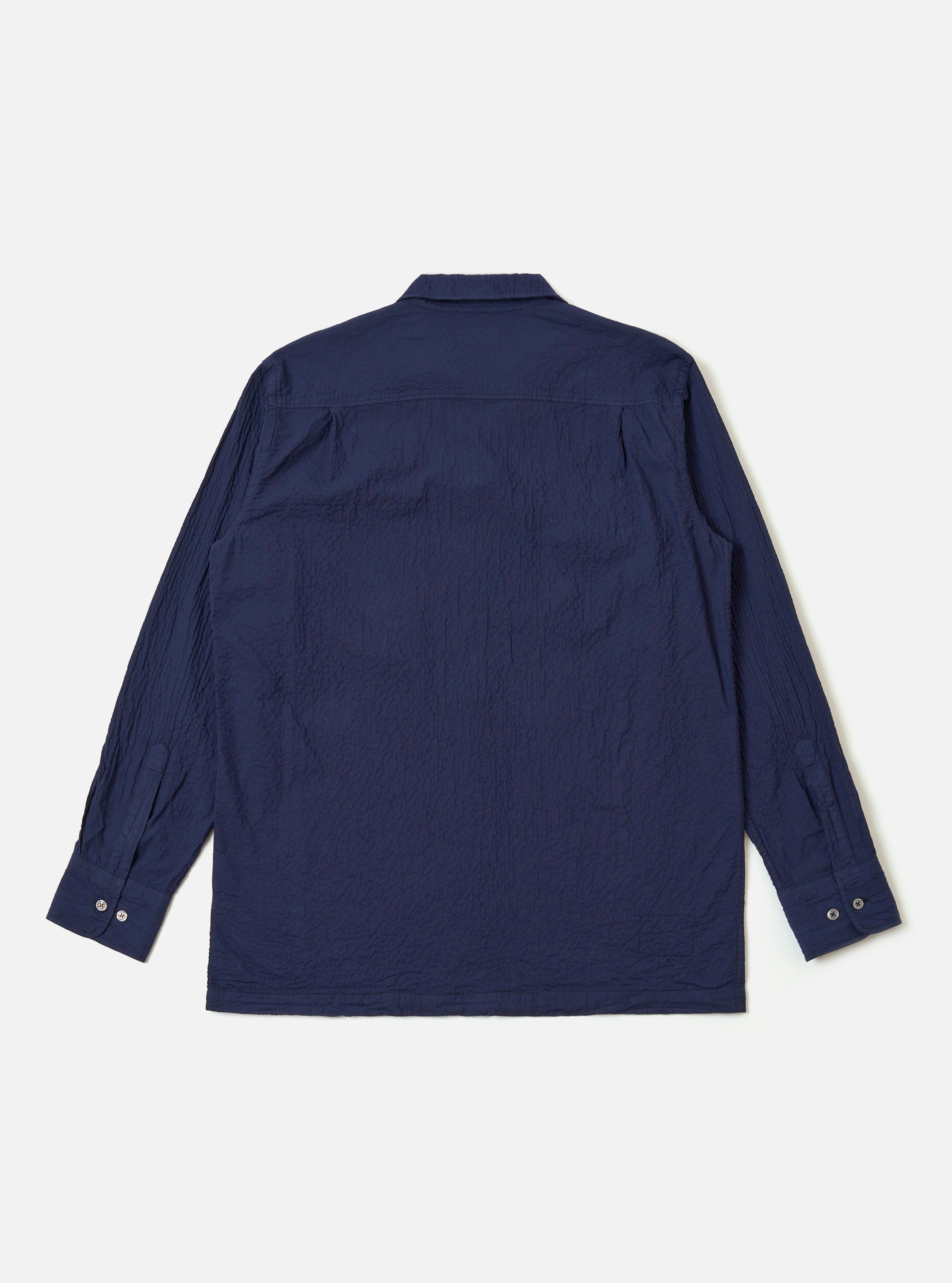 Men's Navy Arten Seersucker Attendant Shirt – Universal Works