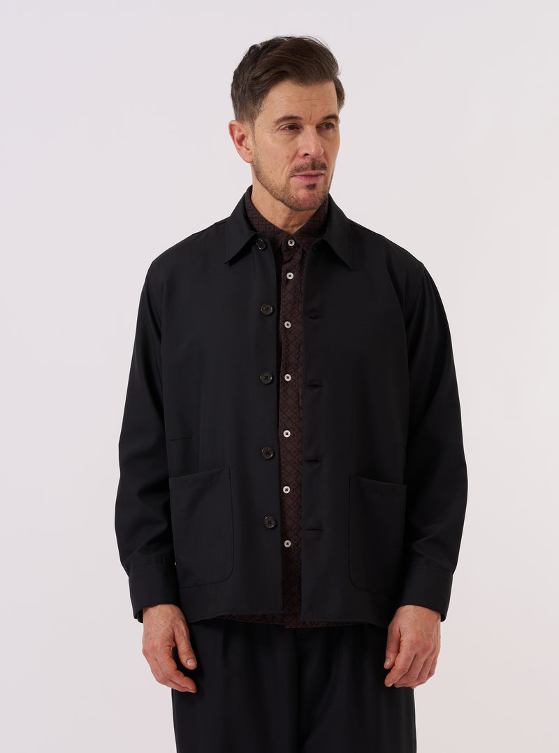 Black Tropical Suiting Travail Overshirt