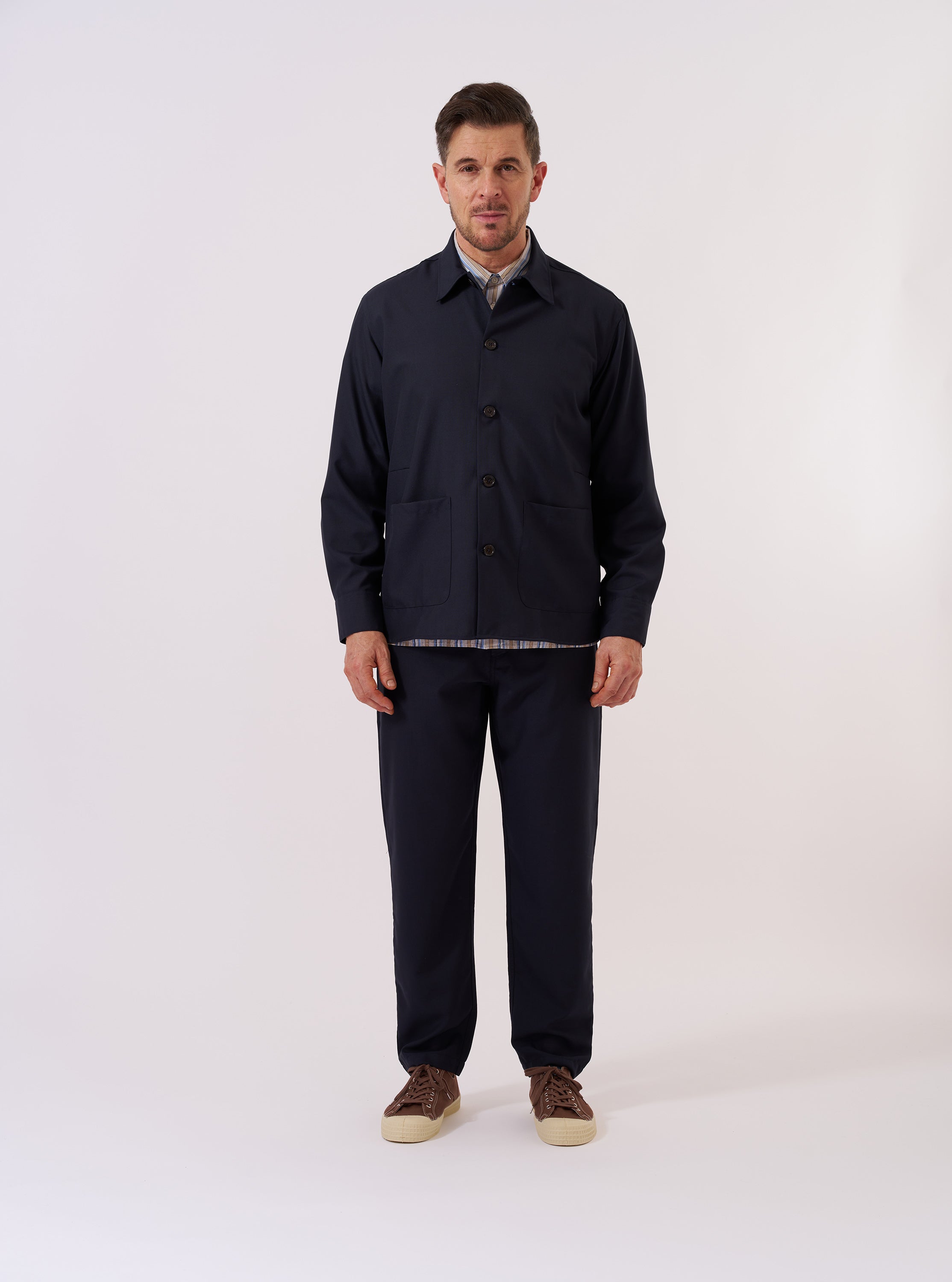 Men's Navy Tropical Suiting Travail Overshirt – Universal Works