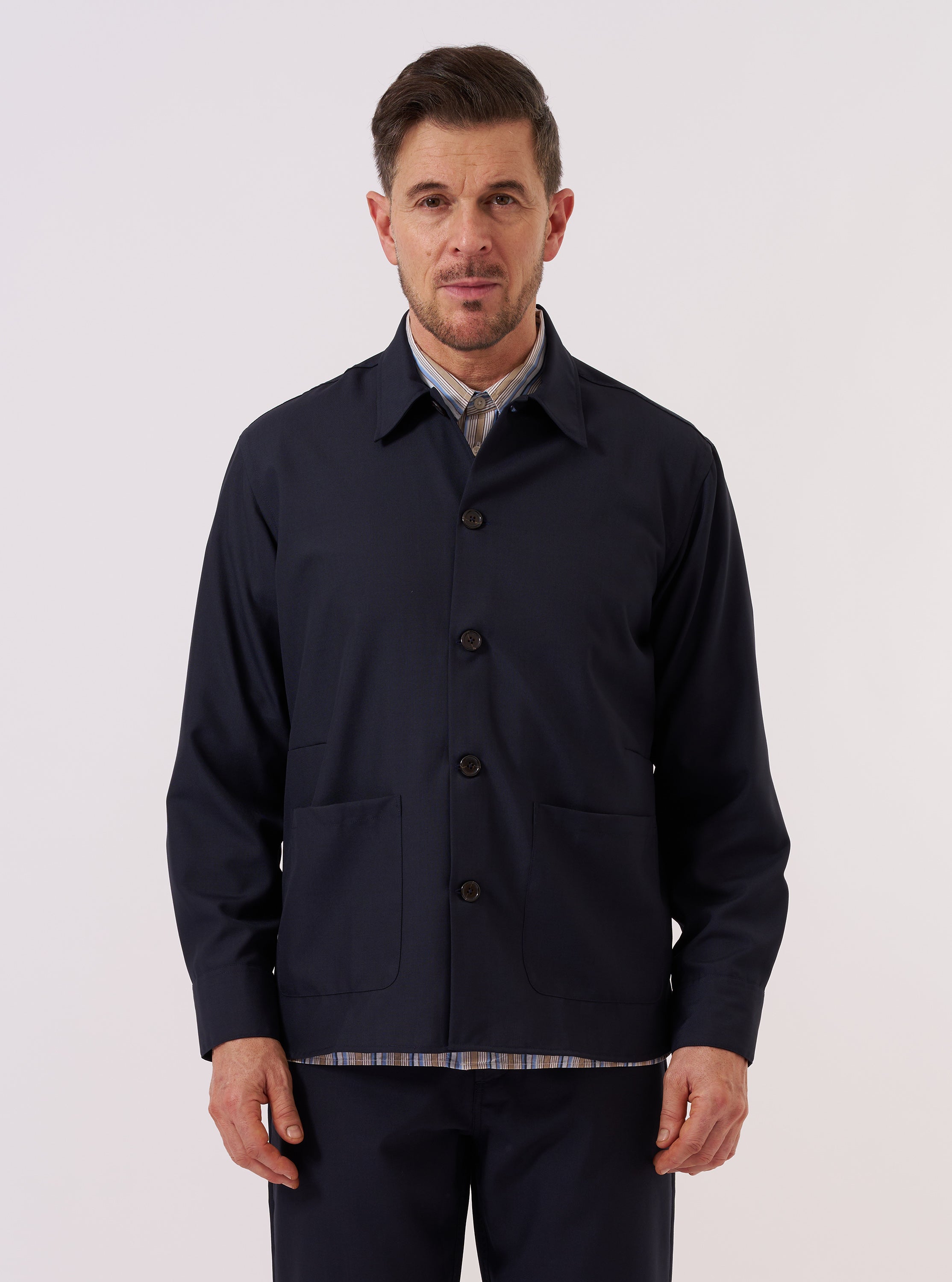 Men's Navy Tropical Suiting Travail Overshirt – Universal Works