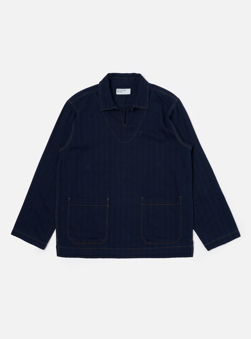 Indigo Recycled Herringbone Smock Overshirt