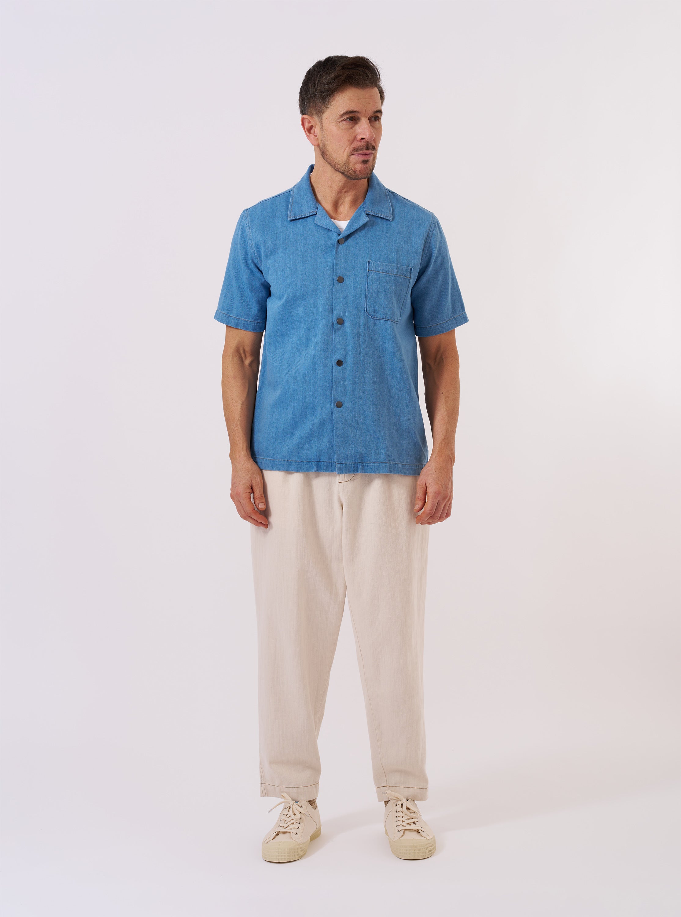 Men's Washed Indigo Recycled Herringbone Road Shirt – Universal Works