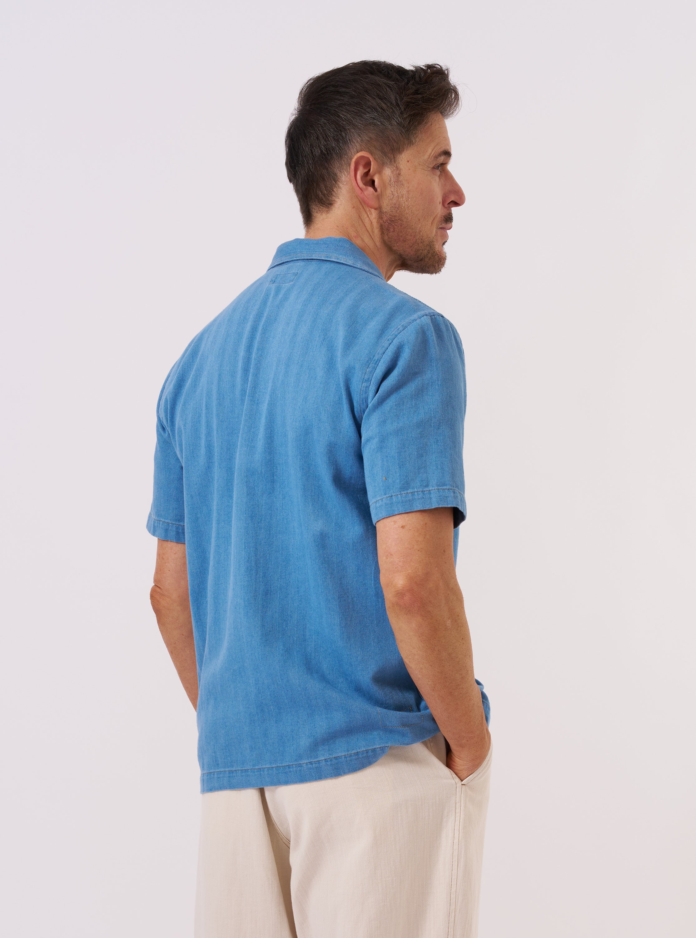 Men's Washed Indigo Recycled Herringbone Road Shirt – Universal Works