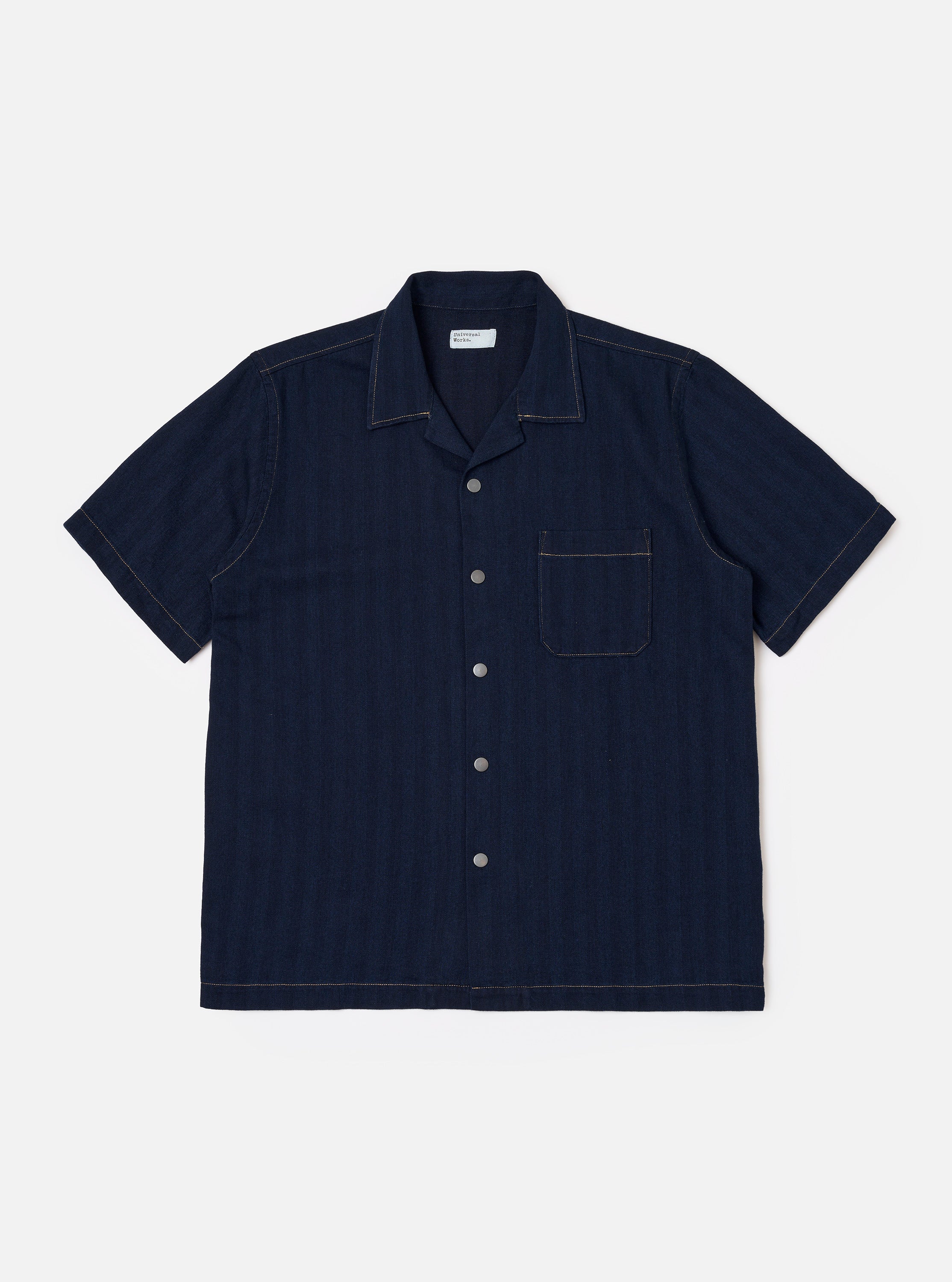Men's Indigo Recycled Herringbone Road Camp Collar Shirt