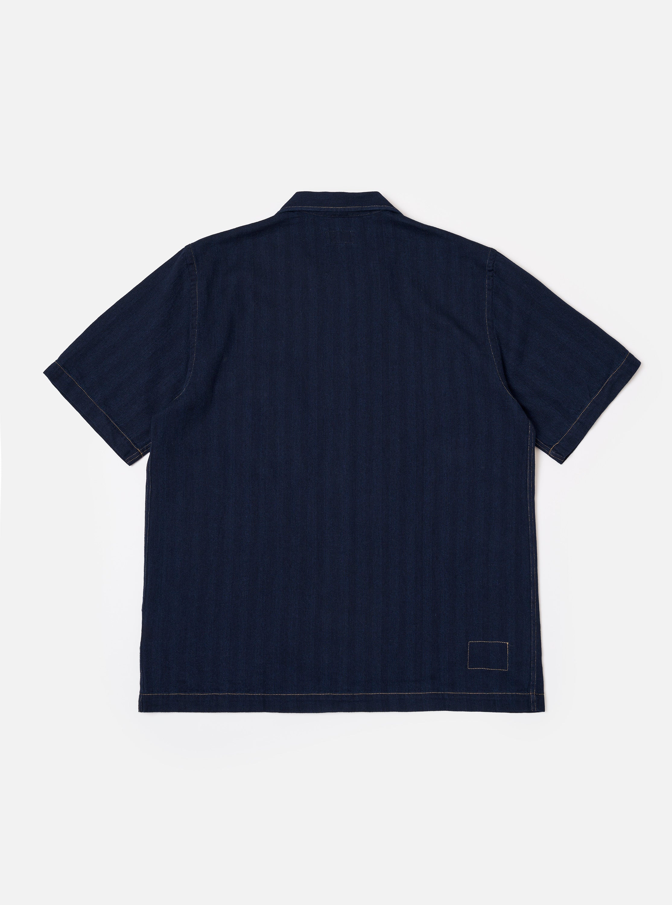Men's Indigo Recycled Herringbone Road Camp Collar Shirt